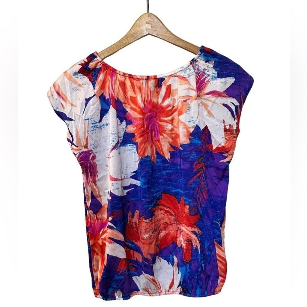 Ann Taylor ANN TAYLOR Tropical Top Floral Blue Orange Women's Size XS. Size XS / US 0-2 / IT 36-38 - 3 Thumbnail