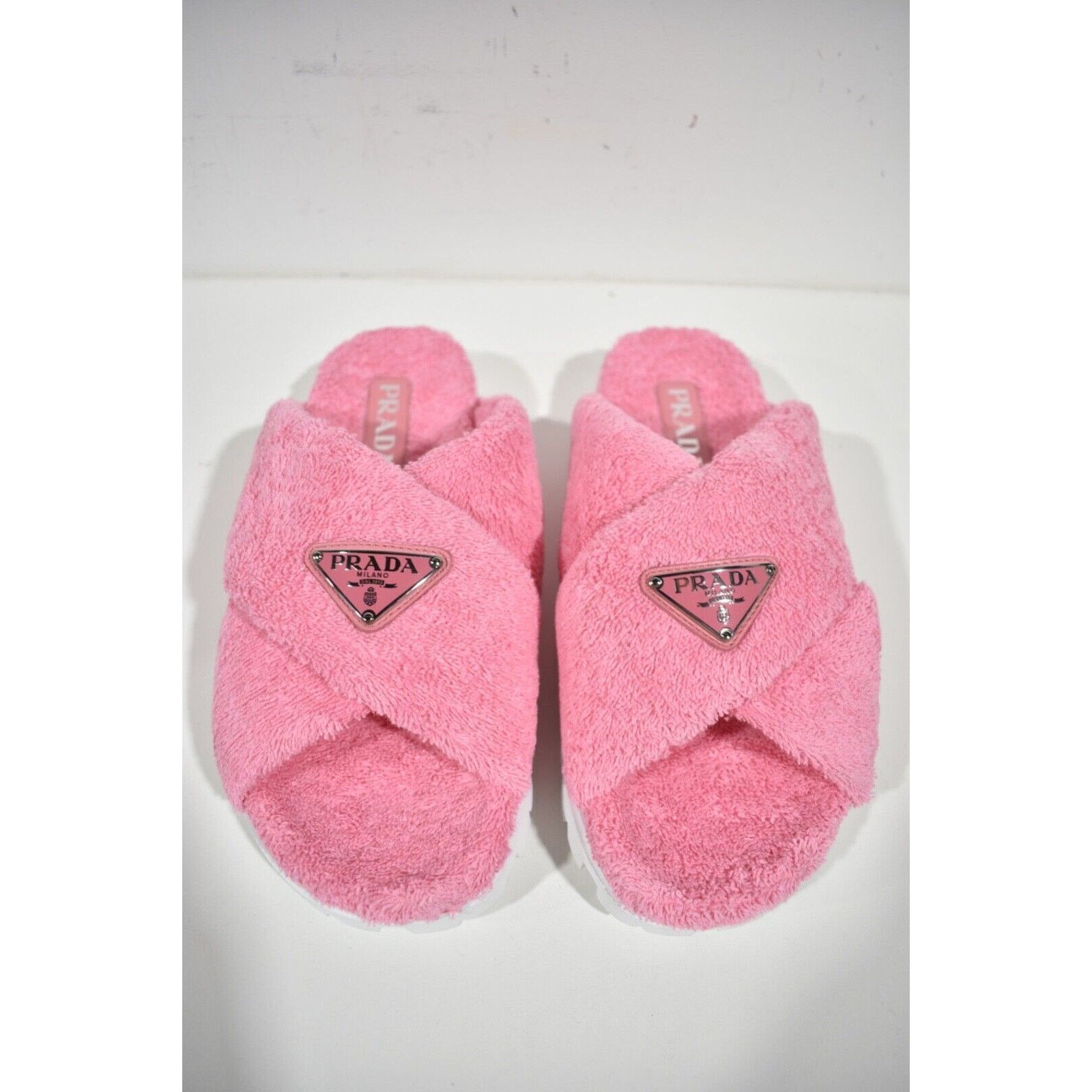 Prada Prada Terry Pink Triangle Logo Criss Cross Strap Sandal Size US 10.5 / IT 40.5 - 7 Thumbnail