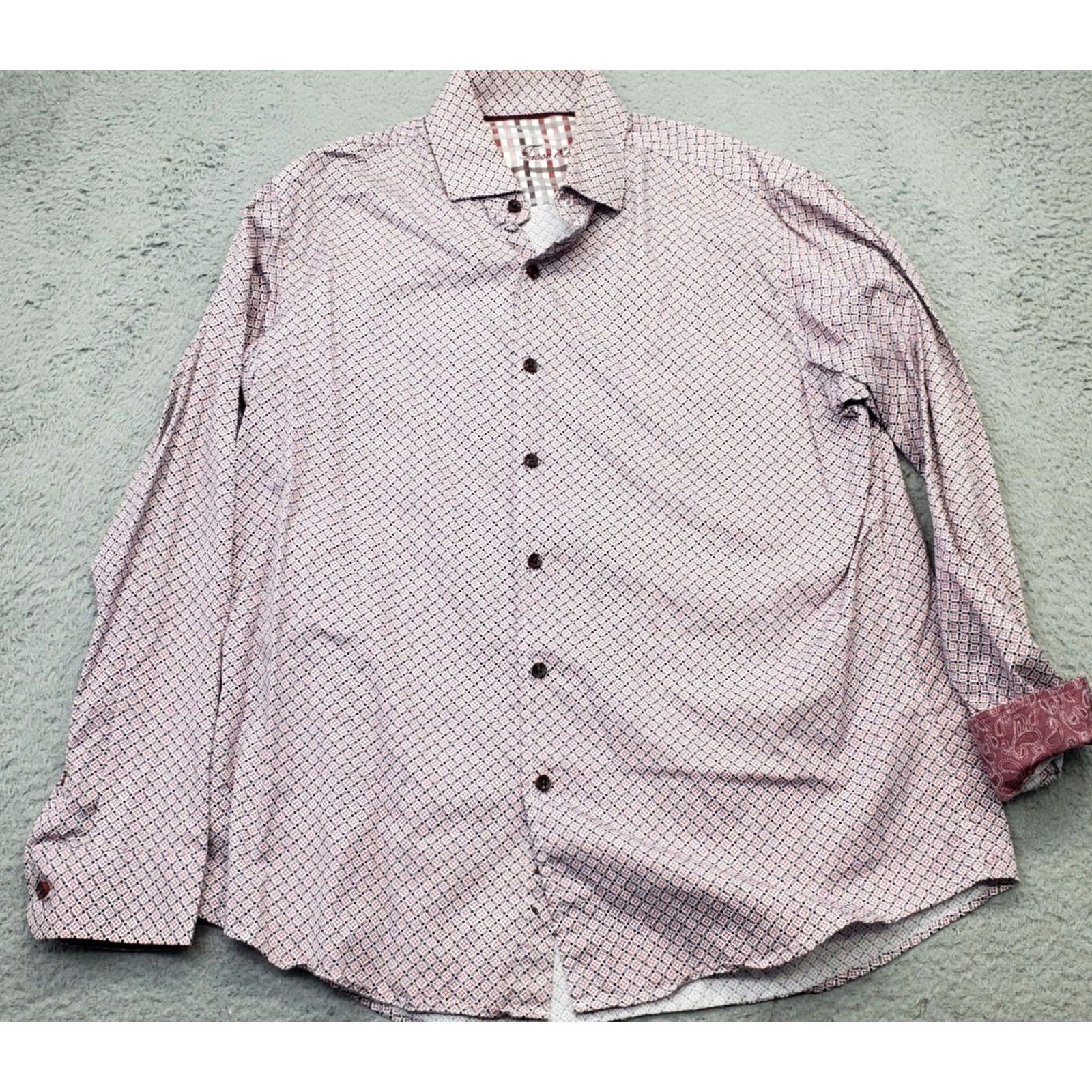 Tasso Elba Tasso Elba Dress Shirt Mens L Multi Geo Print Non-Iron Long Sleeve Button Up Size 42R - 2 Thumbnail
