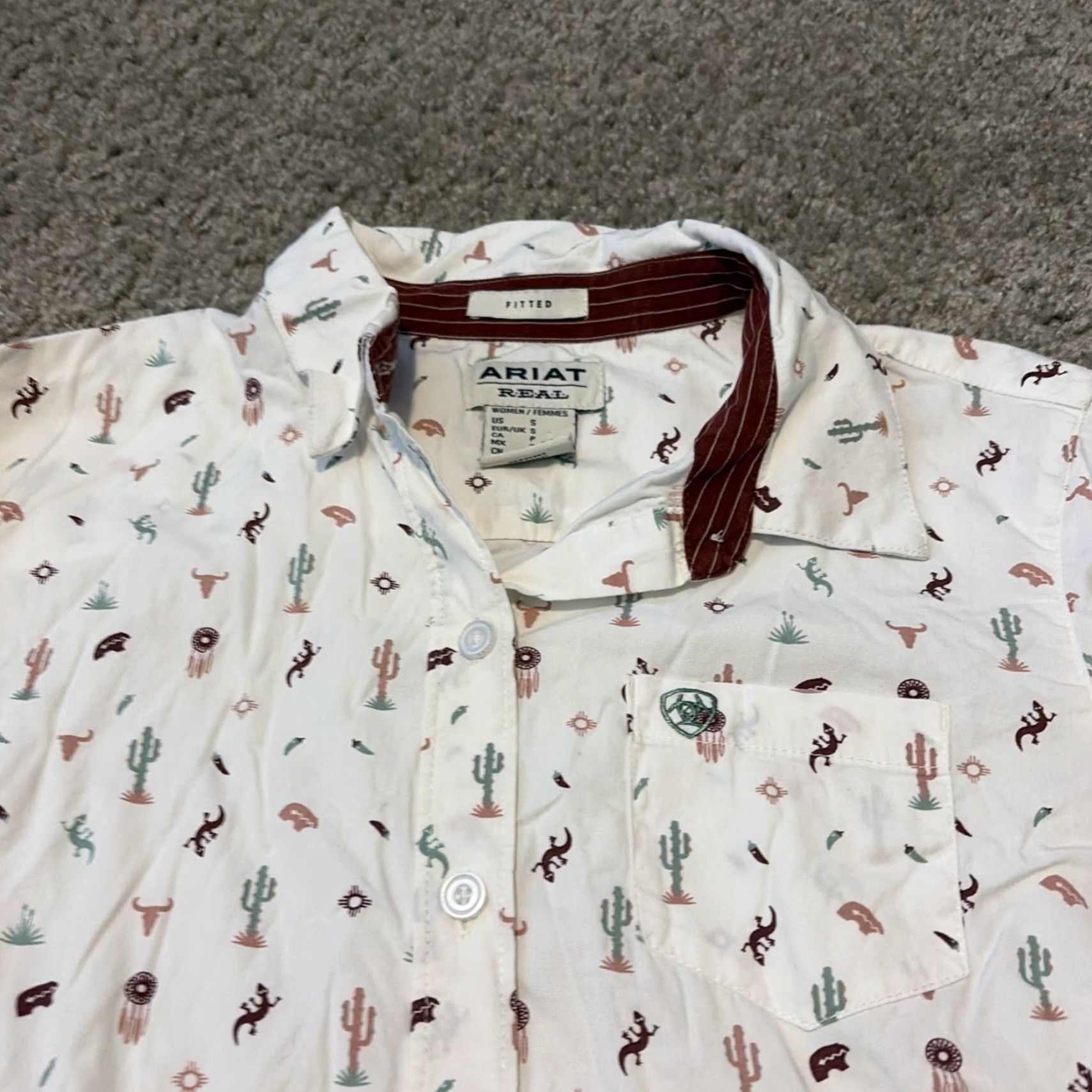 Ariat VINTAGE Ariat Real Women’s Small Western All Over Print Button Down Shirt White Size S / US 4 / IT 40 - 3 Thumbnail