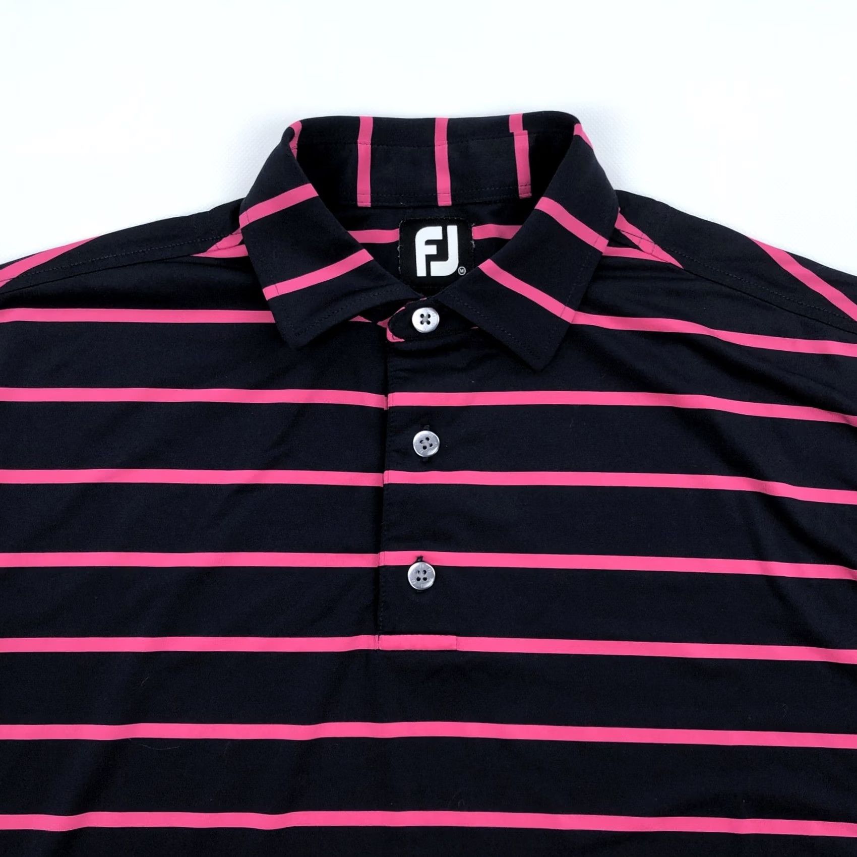 Footjoy FootJoy Polo Shirt Navy Pink Stripe M Men Short Sleeve Golf Athletic Breathable Moisture Wicking Performance Size US M / EU 48-50 / 2 - 2 Thumbnail