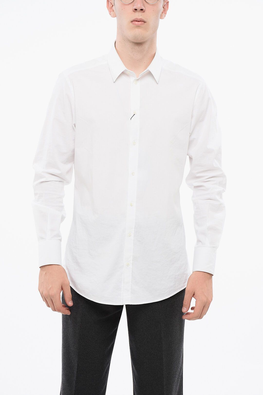 Dolce & Gabbana og1mm0825 Gold Spread Collar Stretch Cotton Shirt in White Size US M / EU 48-50 / 2 - 1 Thumbnail