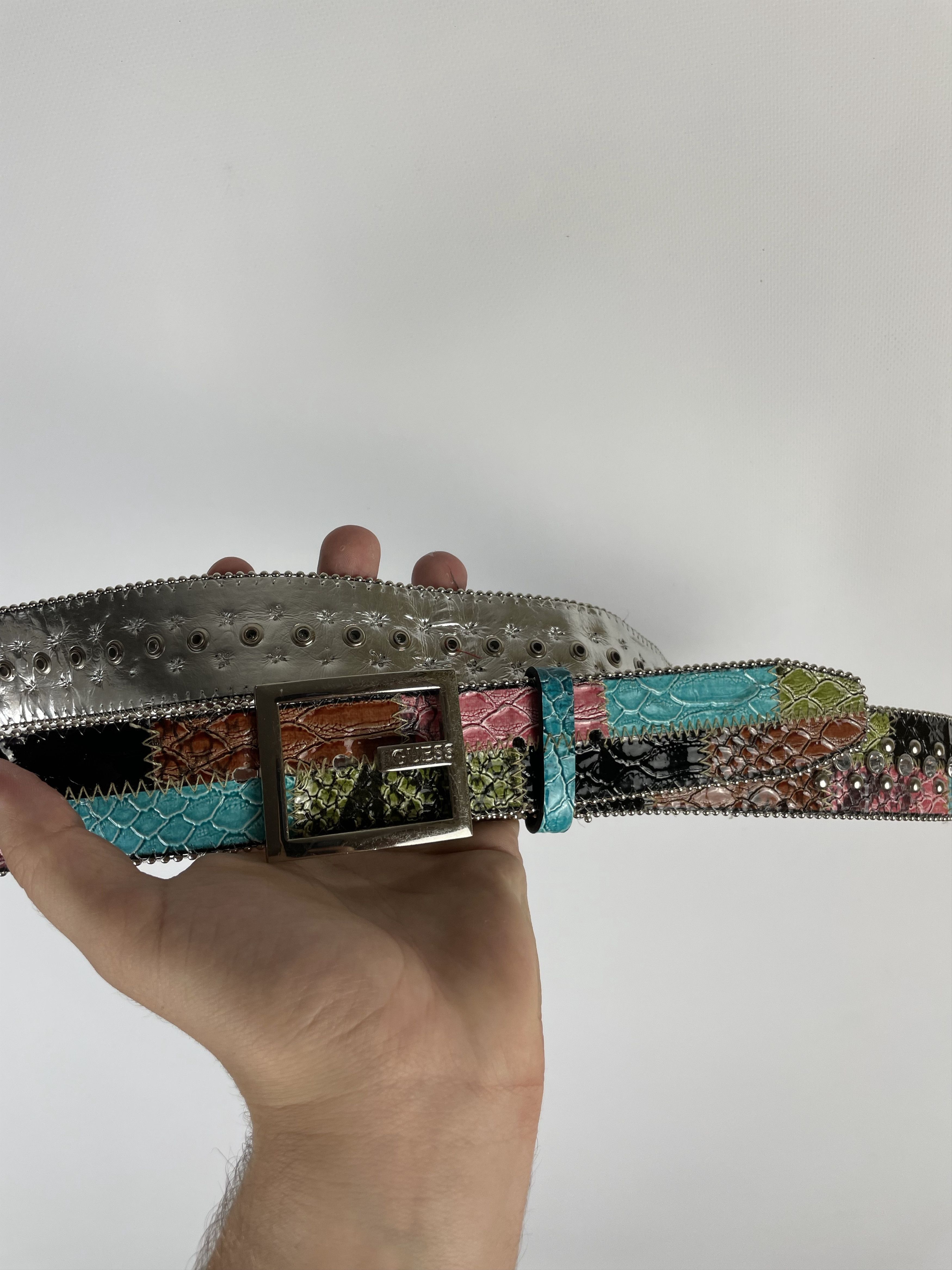 Guess Guess Belt Patchwork leather Y2k Crystals Studded Rhinestone Size ONE SIZE - 9 Thumbnail