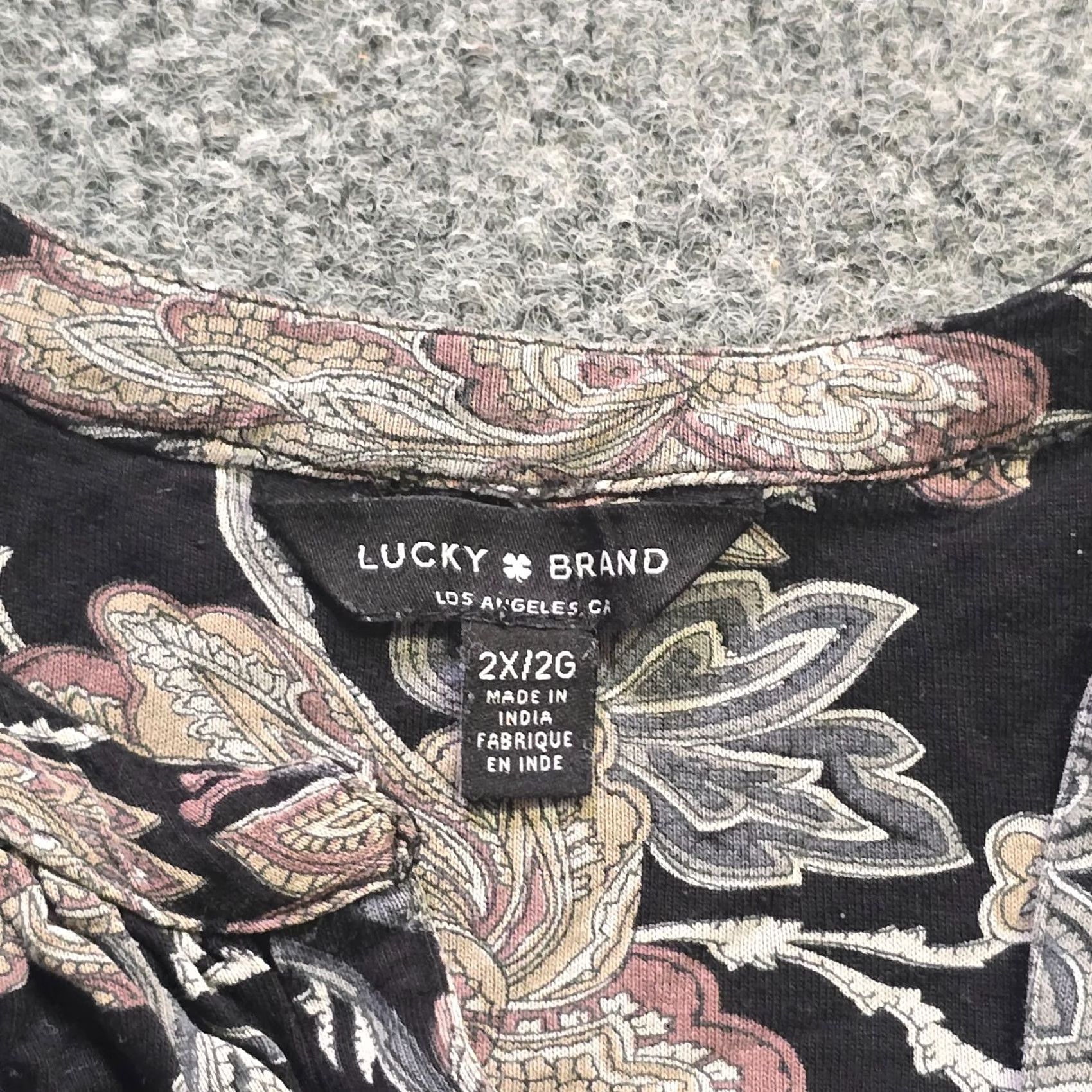Lucky Brand Lucky Brand Top Women 2X Black White Floral 3/4 Sleeve Boho Casual V-Neck Blouse Size XXL / US 16-18 / IT 52-54 - 3 Thumbnail