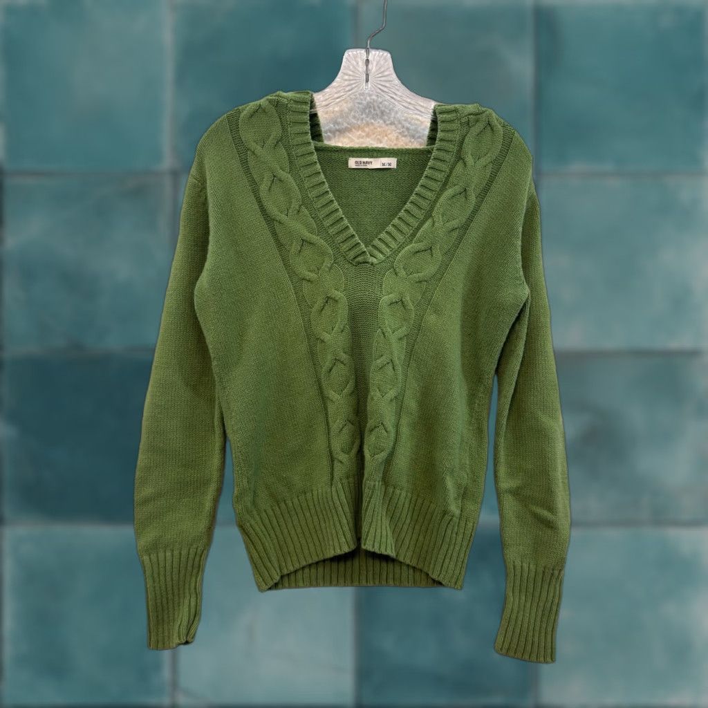 Old Navy VINTAGE Y2K Green Hooded Cable Knit Sweater Medium M Boho Grunge Bella Swan Old Navy Womens Size M / US 6-8 / IT 42-44 - 1 Thumbnail