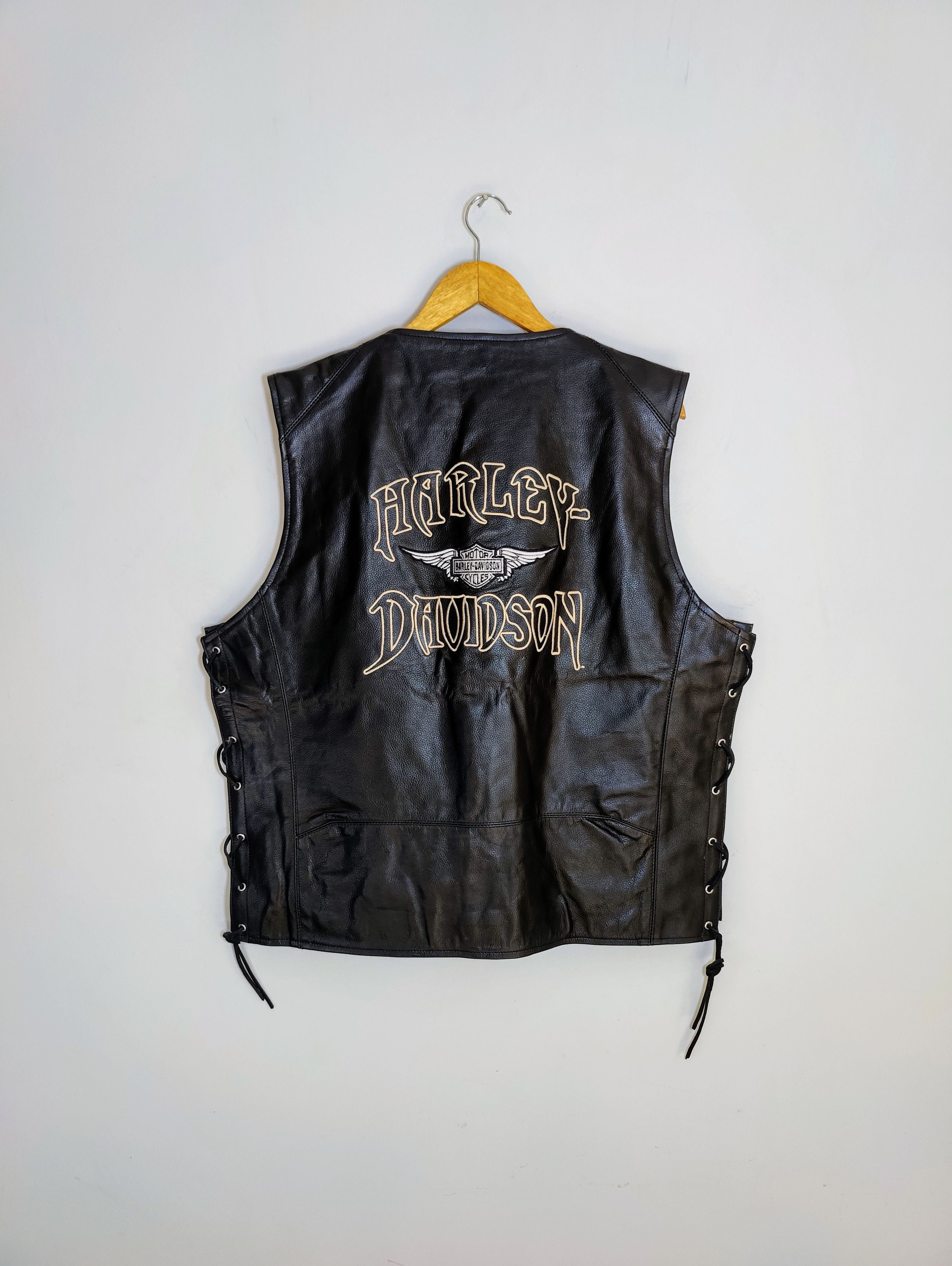 Harley Davidson 🔥Harley Davidson Motorcycle Leather Vest Biker Gear Size US L / EU 52-54 / 3 - 5 Thumbnail