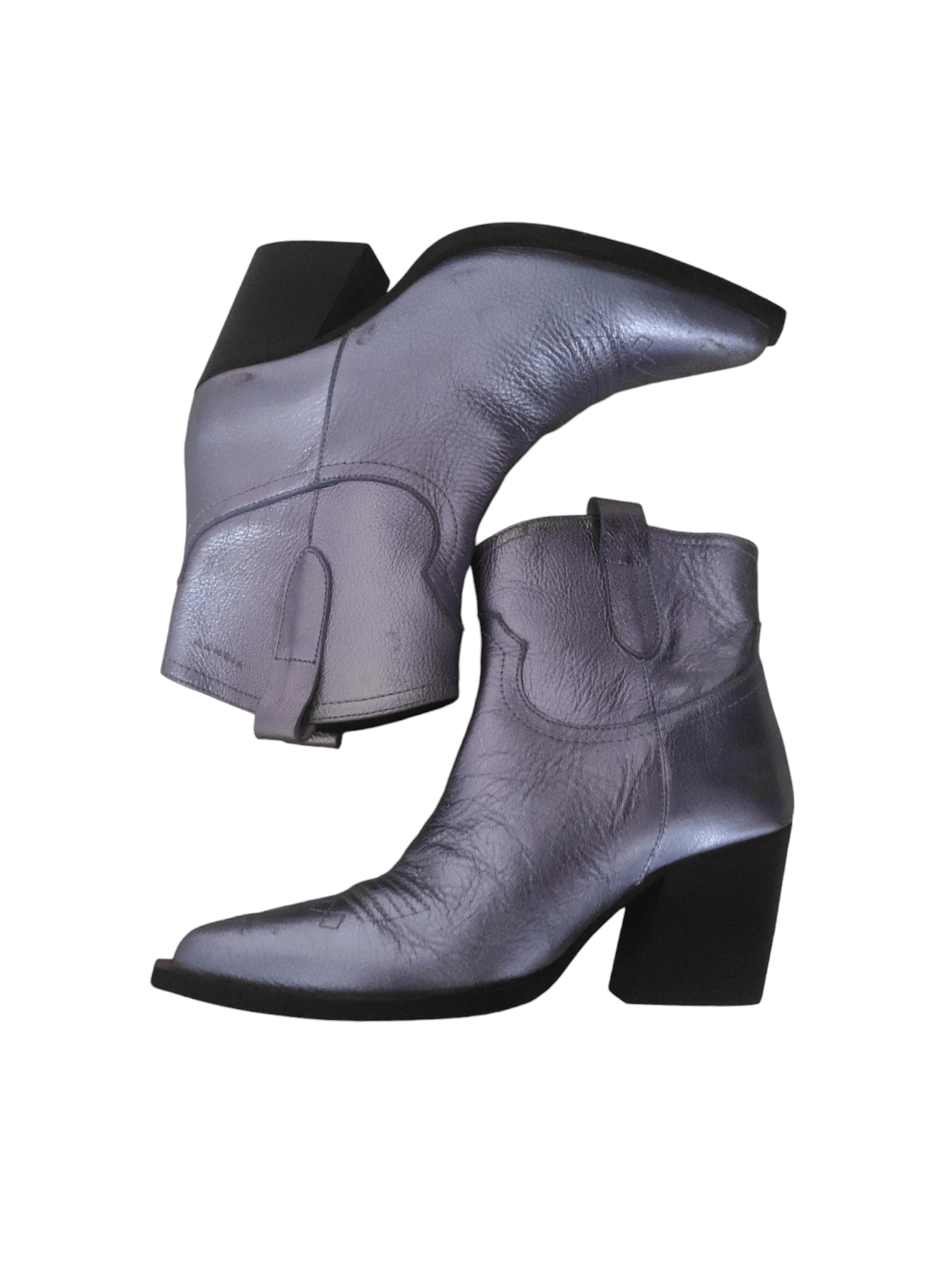 Leather VIENTY Given Galaxy Selenite Metal Cowboy Boots Made Spain Size US 8 / IT 38 - 2 Thumbnail