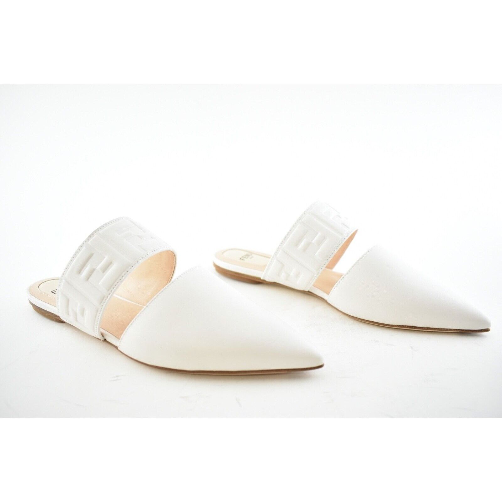 Fendi Fendi Motif FF Logo Snow White Leather Pointed Toe Ballerina Size US 9 / IT 39 - 2 Thumbnail