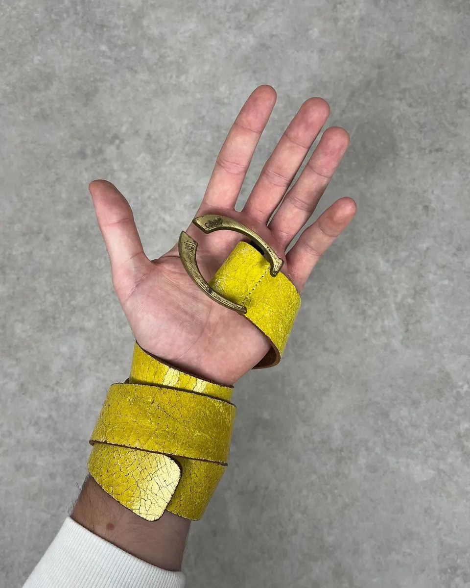 Roberto Cavalli 2000s Cavalli Cracked Yellow Leather Belt Size ONE SIZE - 3 Thumbnail