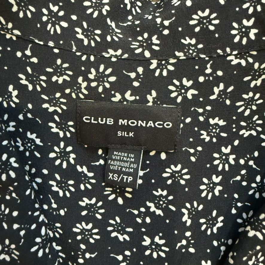 Club Monaco Club Monaco Floral Open Neck Silk Shirt Dress Black, Size XS Size XS / US 0-2 / IT 36-38 - 6 Thumbnail
