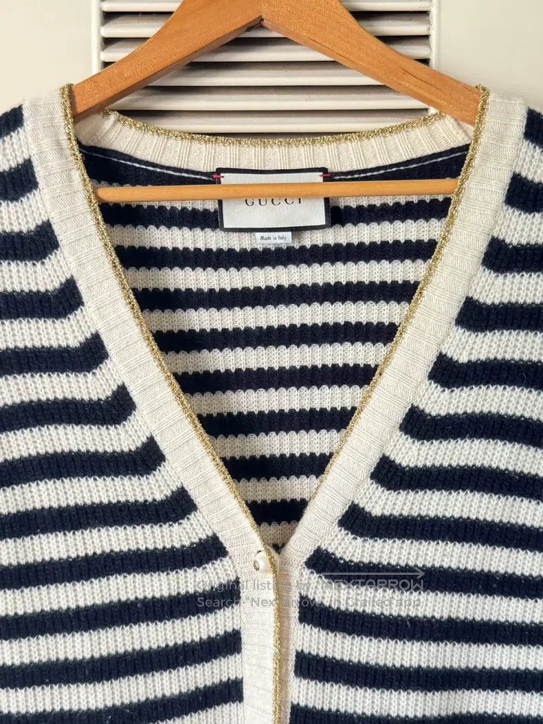 Gucci Gucci Black and white striped gold-edged knitted cardigan Size XXS / US 00 / IT 34 - 3 Thumbnail