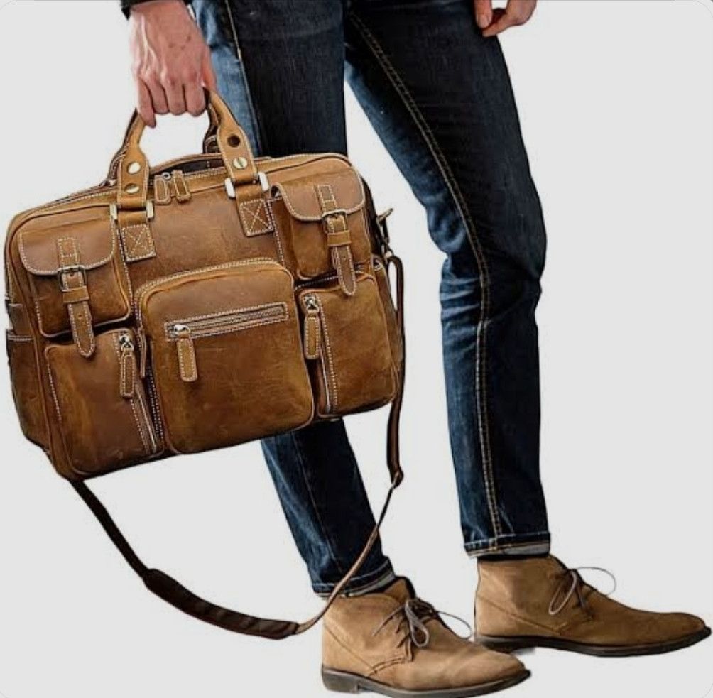Genuine Leather Crazy Horse Durable Large Travel Messenger Bag Size ONE SIZE - 5 Thumbnail