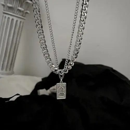 VIBE Titanium Steel Double Layer Pendant Necklace for Men Women Size ONE SIZE - 2 Thumbnail