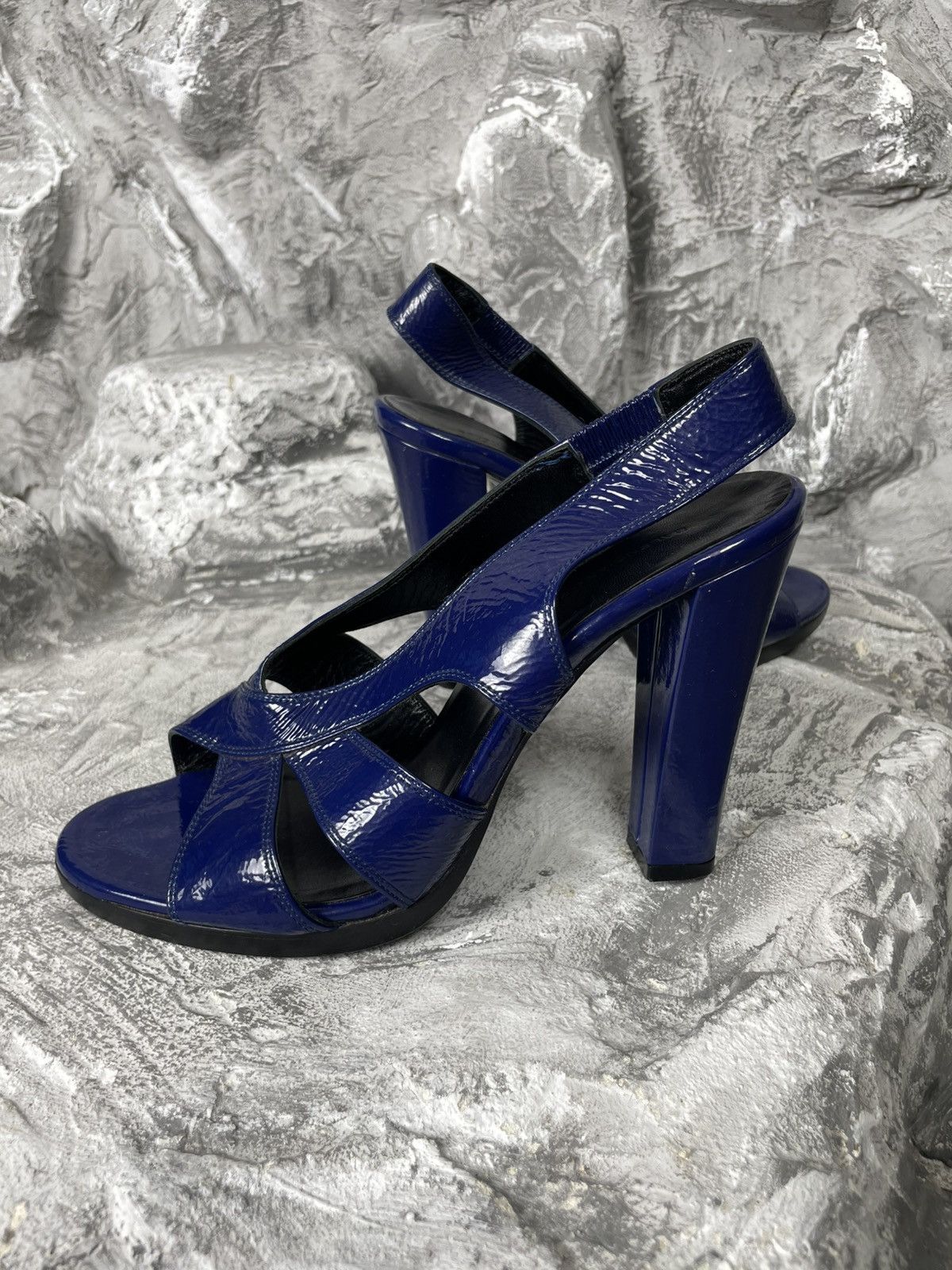 Balenciaga × Vintage Balenciaga Navy Blue Leather Slingback Heeled Sandals Size US 9 / IT 39 - 5 Thumbnail