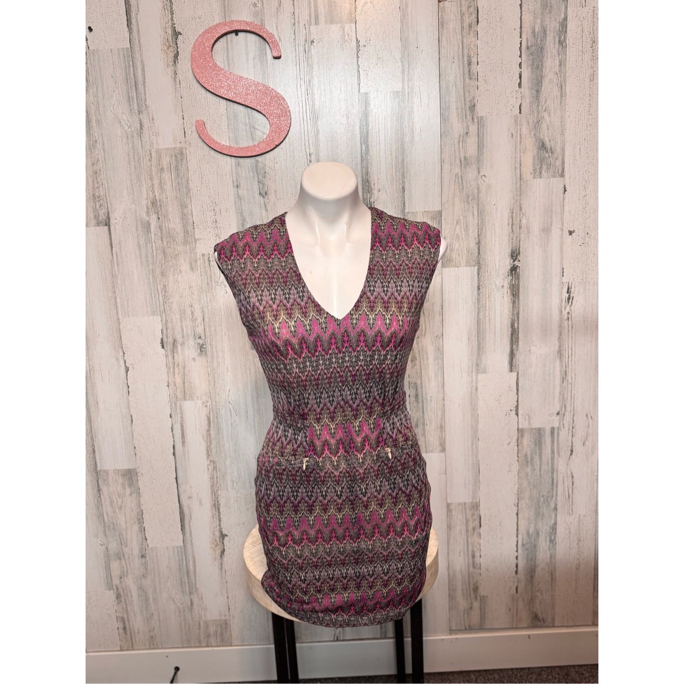 Other Ark & Co. Metallic Chevron Knit Bodycon Dress Small Pink Bla Size S / US 4 / IT 40 - 2 Thumbnail