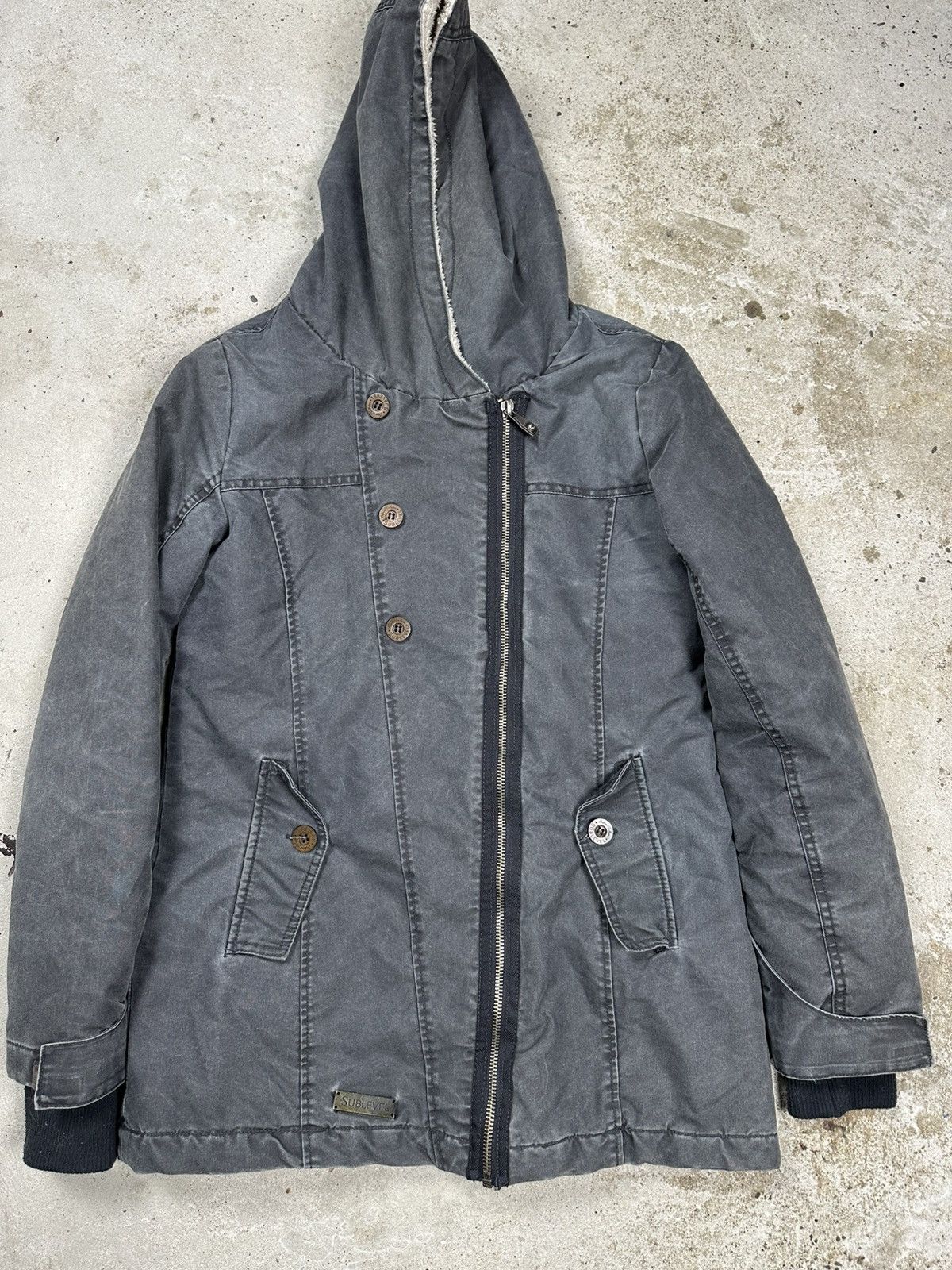 If Six Was Nine × Japanese Brand × Le Grande Bleu (L.G.B.) Vintage Y2K Washed Grey Asymmetrical Zip Hooded Jacket Size US S / EU 44-46 / 1 - 7 Thumbnail