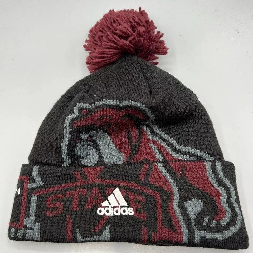Adidas Mississippi State Bulldogs Hat Men Cuffed Beanie Pom Pom Cap Size ONE SIZE - 2 Thumbnail