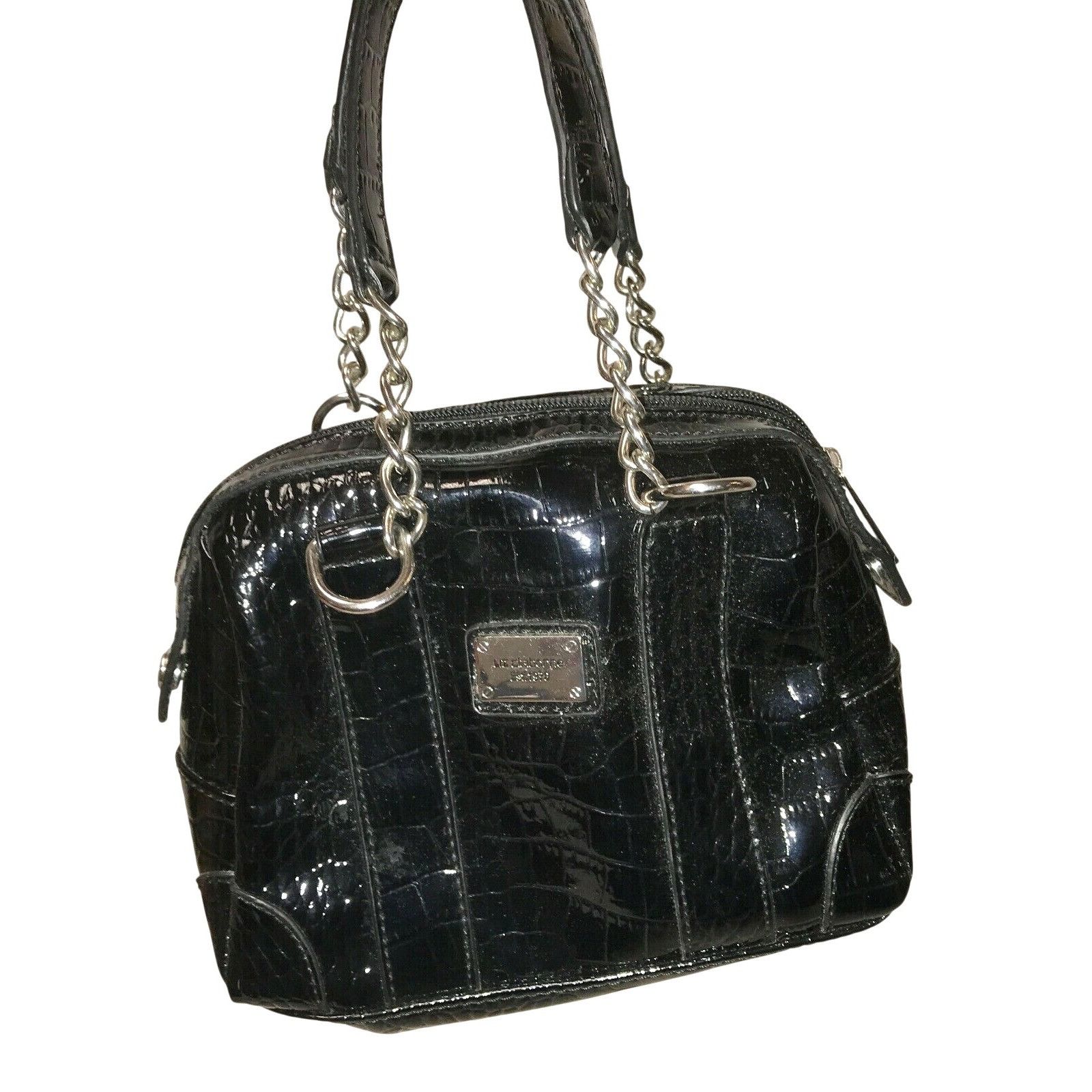 Liz Claiborne Liz Claiborne Black HandBag Purse Shiny Faux Croc Leather Size ONE SIZE - 1 Thumbnail