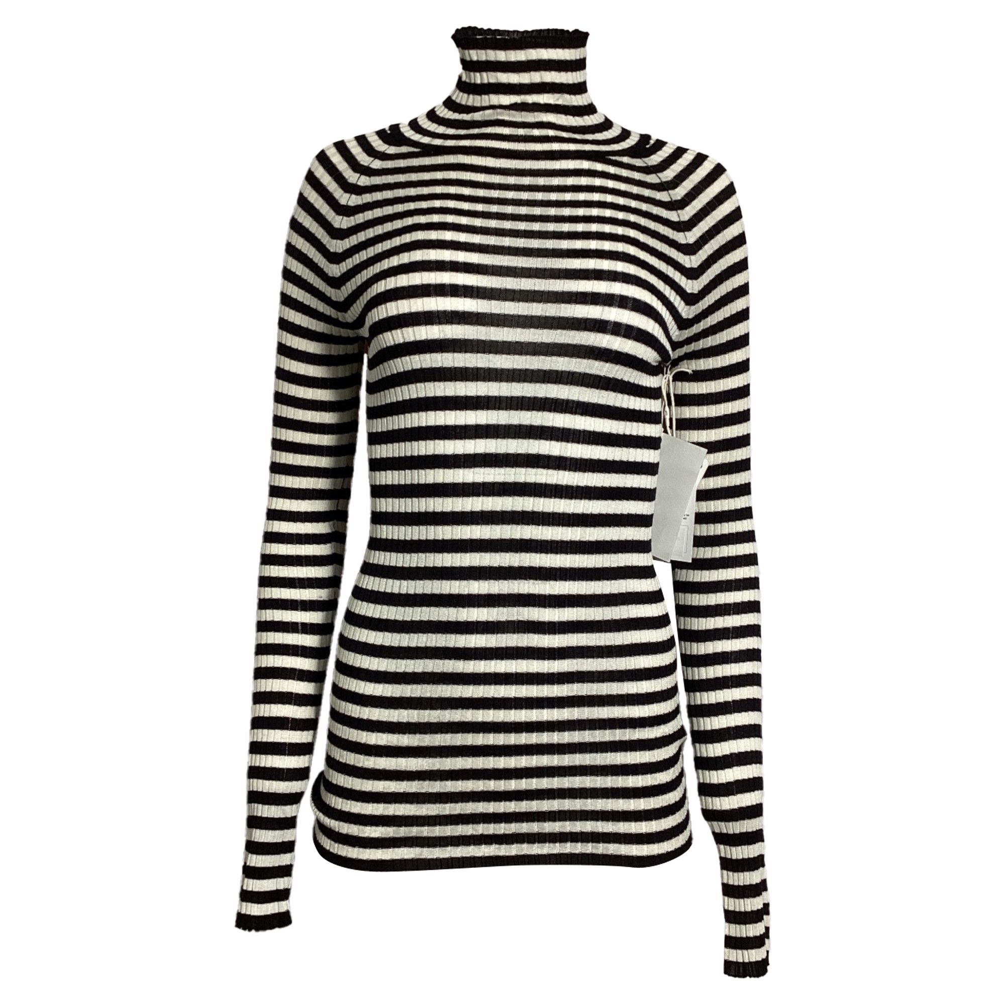 KHAITE Khaite Striped Turtleneck Sweater in Black and White Silk Size XS / US 0-2 / IT 36-38 - 1 Thumbnail