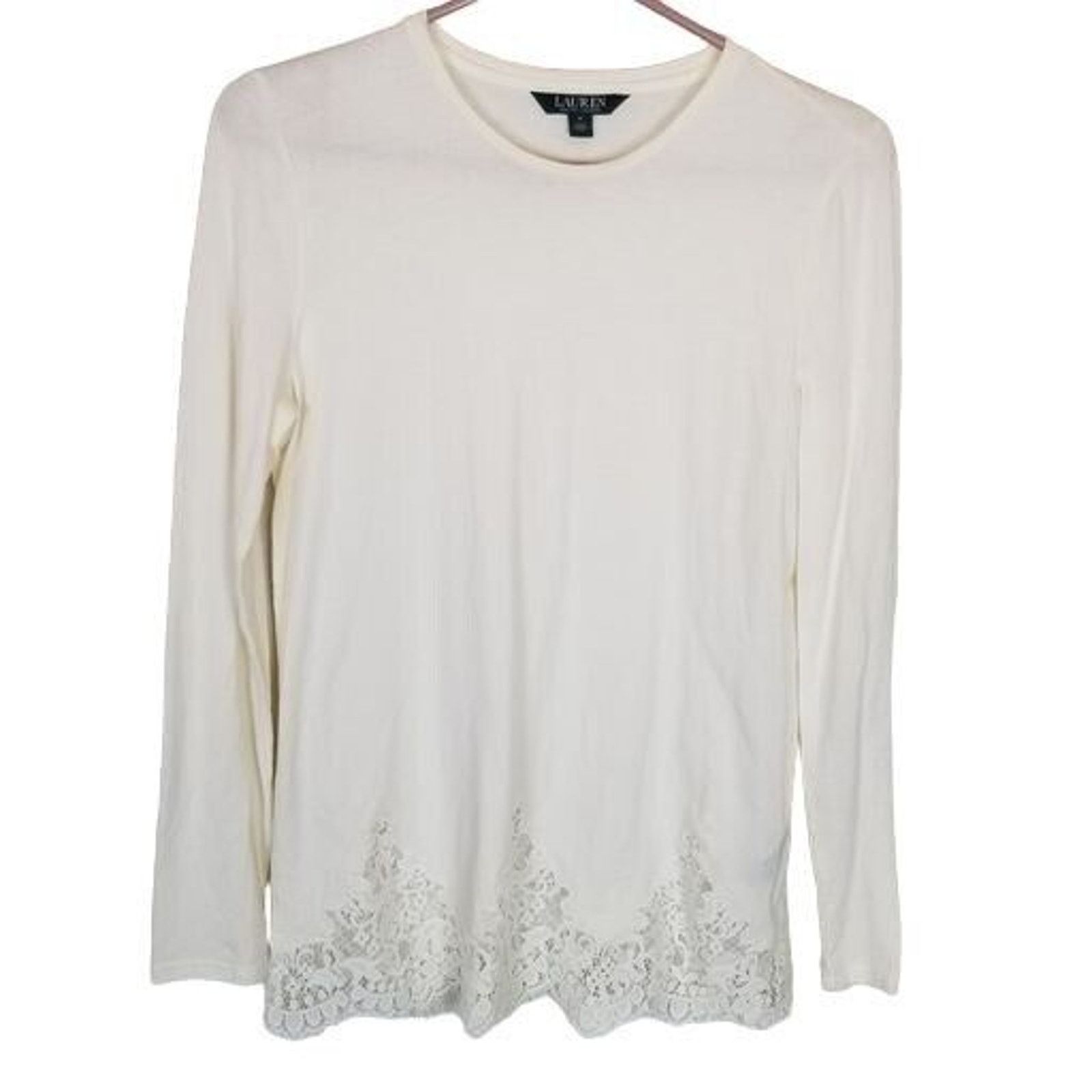 Lauren Ralph Lauren Lauren Ralph Lauren Womens Lace Hem Ivory Tunic Top Size M Size M / US 6-8 / IT 42-44 - 1 Thumbnail