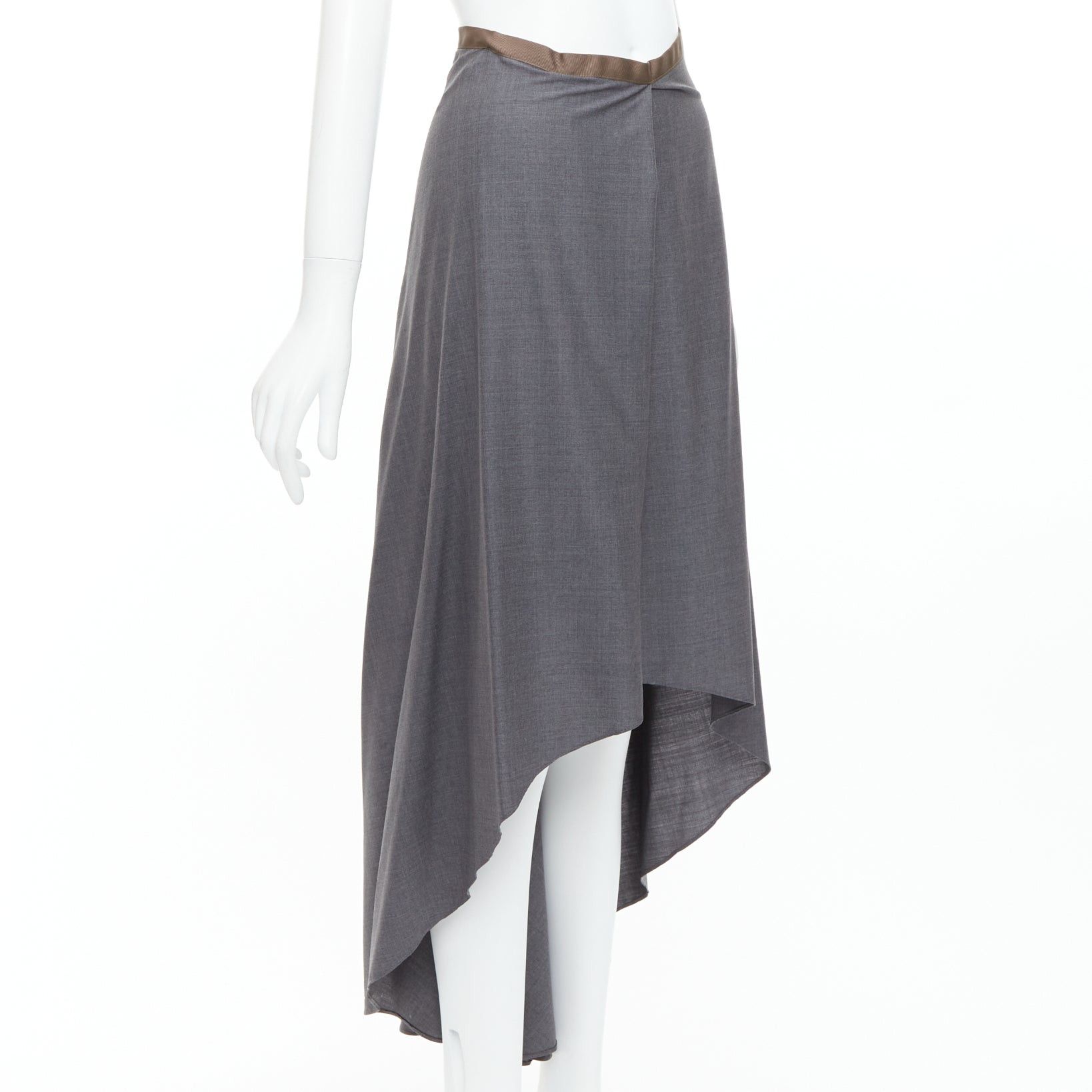 Brunello Cucinelli BRUNELLO CUCINELLI grey virgin wool drape high low skirt IT36 XXS Size 25" / US 0 / IT 36 - 1 Thumbnail