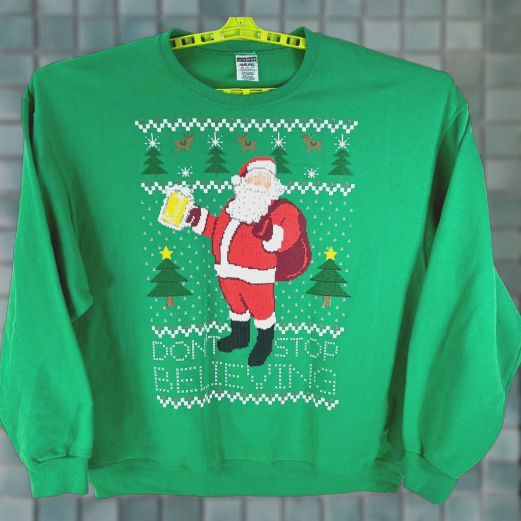 Jerzees VINTAGE Jerzees Sweatshirt Christmas Graphic Santa Green 2XL Adult Mens Pullover Crew Neck 80's"} Size US XXL / EU 58 / 5 - 1 Thumbnail