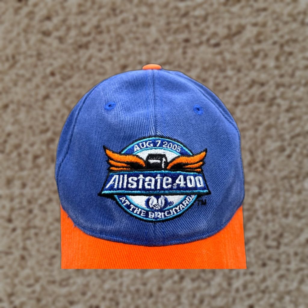 Vintage VINTAGE Allstate 400 at the Brickyard 2005 Hat Cap Strap Back Adult One Size Blue Orange Cotton Mens Size ONE SIZE - 1 Thumbnail