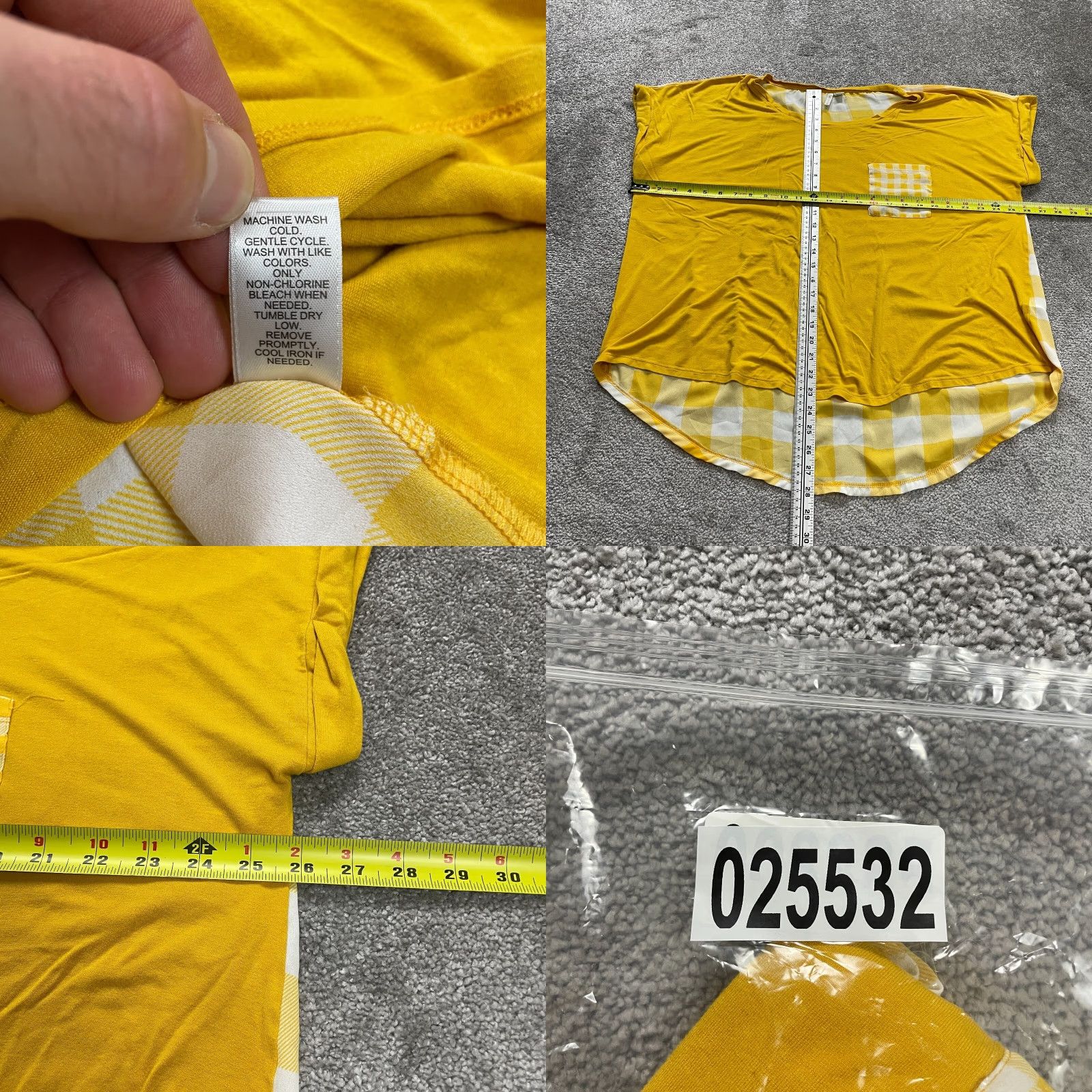 Vintage Cato Blouse Womens 20W Plus Yellow Check Short Sleeve Round Neck Knit Rayon Spandex Casual Size 3XL / US 20-22 - 8 Thumbnail