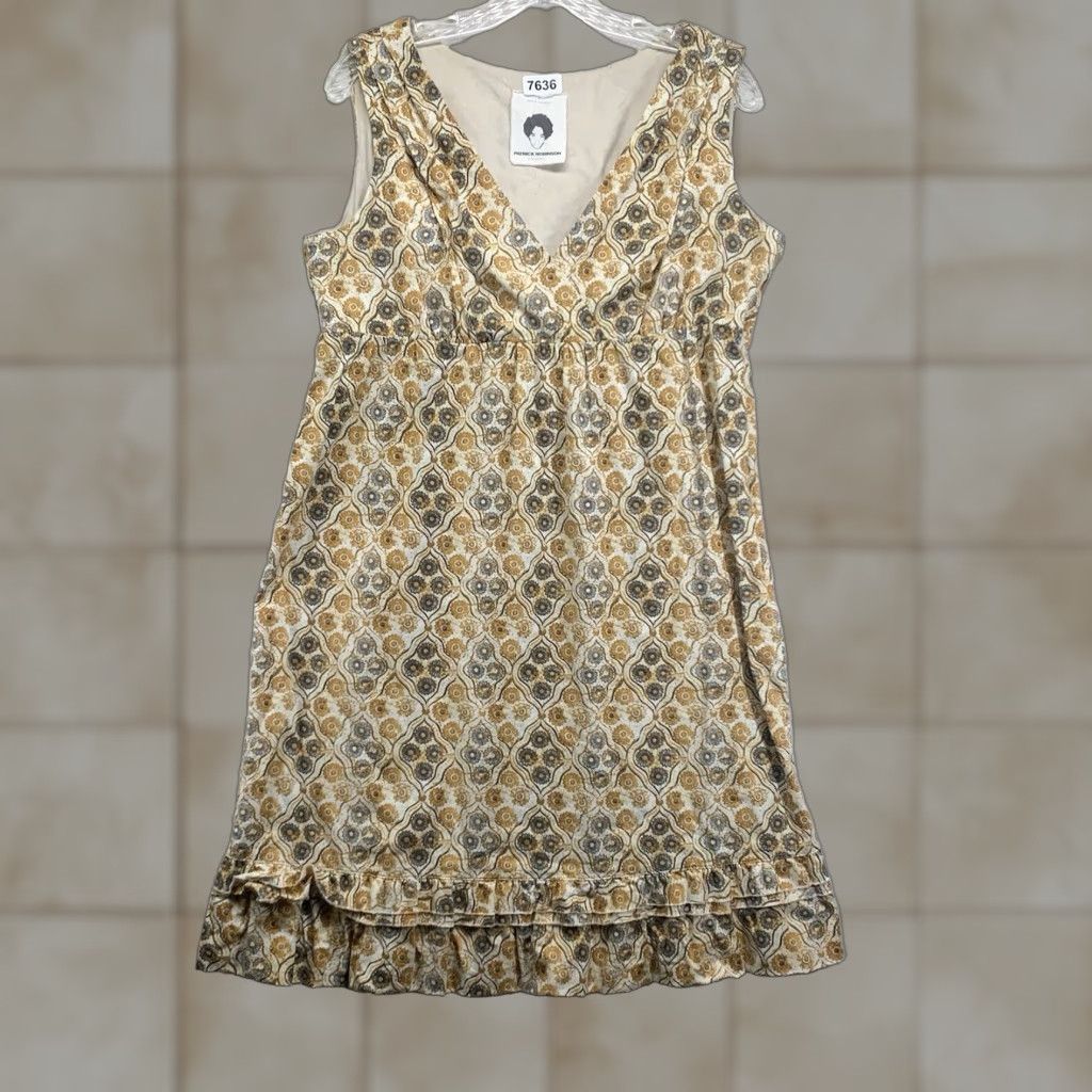 Vintage Patrick Robinson Women's Floral Midi Dress Yellow Blue Ruffle Empire Waist Stretch Cotton Blend Size M / US 6-8 / IT 42-44 - 1 Thumbnail