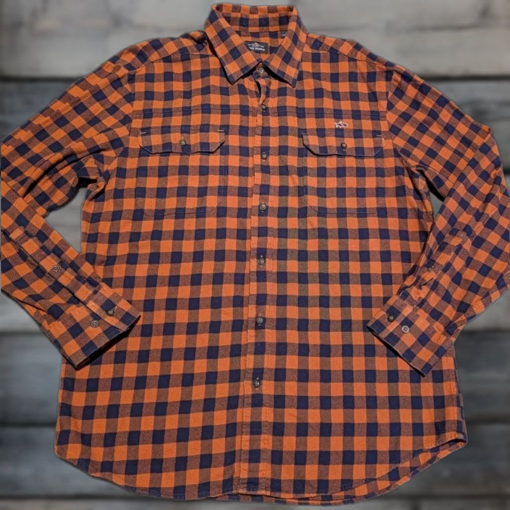 Vintage Fish Hippie Shirt L Orange Check Flannel Button-Down Cotton Soft Pocket Logo Classic 90s Hippie Mens Size US L / EU 52-54 / 3 - 1 Thumbnail