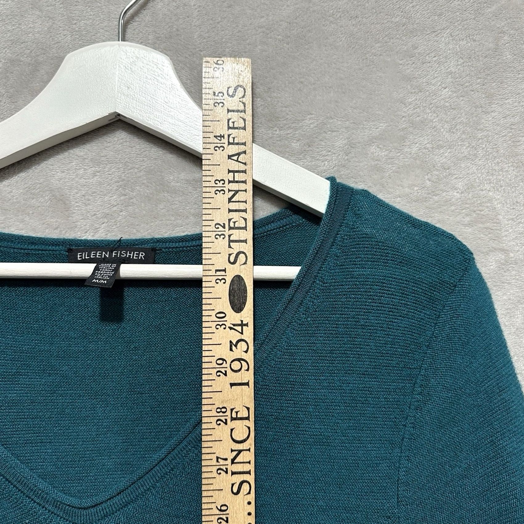 Eileen Fisher Eileen Fisher Women's Teal Blue 100% Merino Wool V-neck Pullover Sweater Size M Size M / US 6-8 / IT 42-44 - 6 Thumbnail