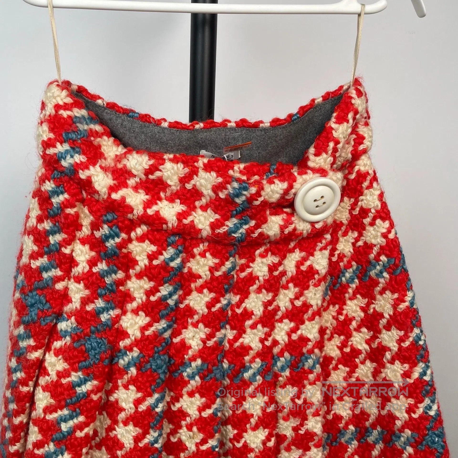 Miu Miu Miu Miu Red and White Plaid Wool Plaid Skirt| Size 37" - 3 Thumbnail