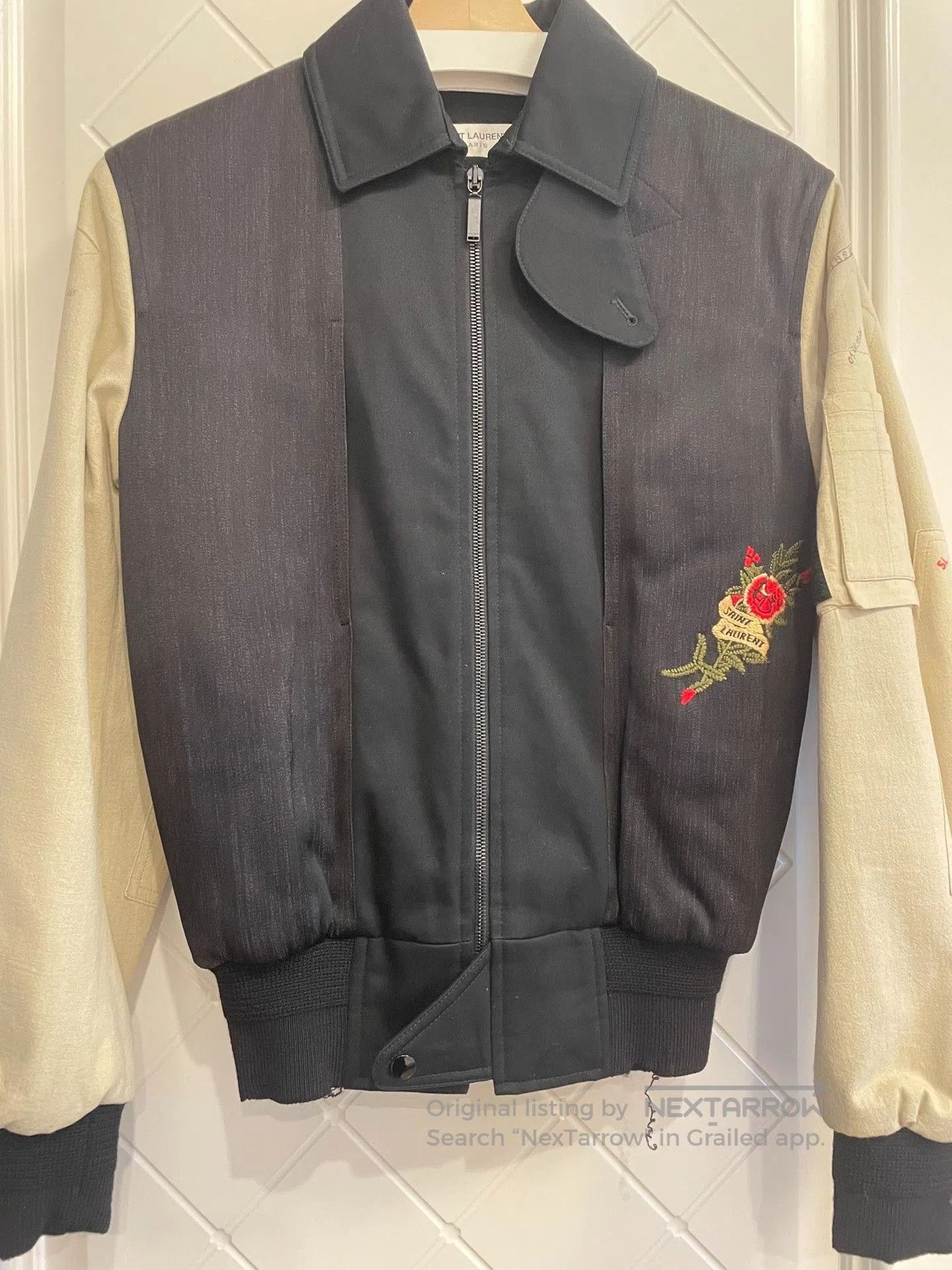 Saint Laurent Paris YSL Saint Laurent Rose Embroidery Pilot Jacket. Size US M / EU 48-50 / 2 - 1 Thumbnail
