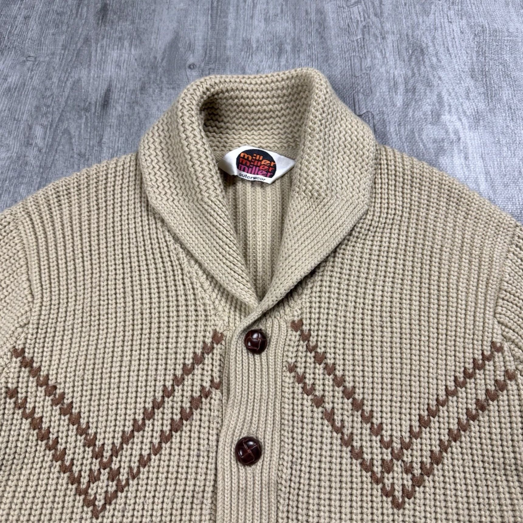 Vintage VINTAGE 1970s Miller Outerwear Deer Shawl Collar Cowichan Sweater Mens Medium Beige Hippy Size US M / EU 48-50 / 2 - 3 Thumbnail