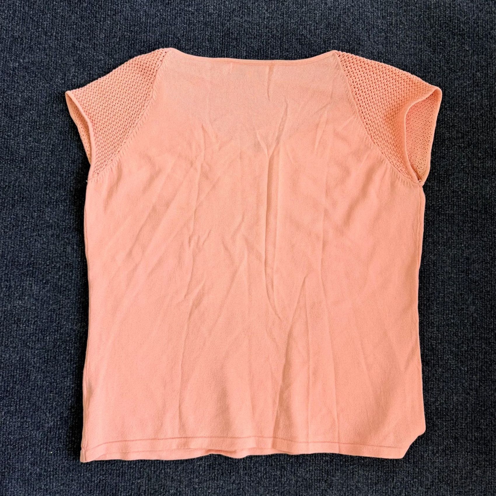 Pinko Carducci Blouse Womens XL Pink V Neck Crochet Cap Sleeve Embroidered Knit Top Size XL / US 12-14 / IT 48-50 - 3 Thumbnail