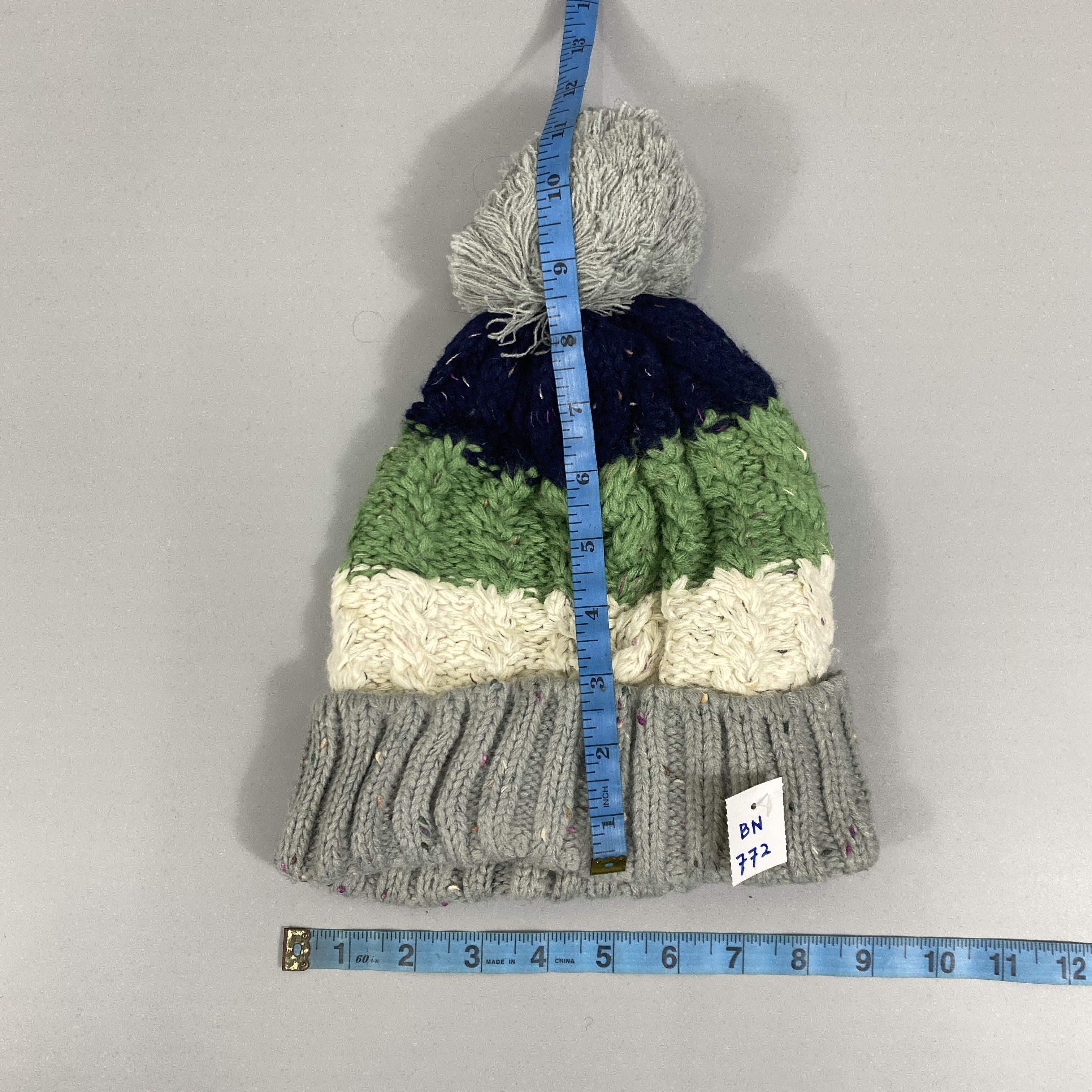 Japanese Brand Three Tone Knit beanie With Pompom -BN772 Size ONE SIZE - 5 Thumbnail