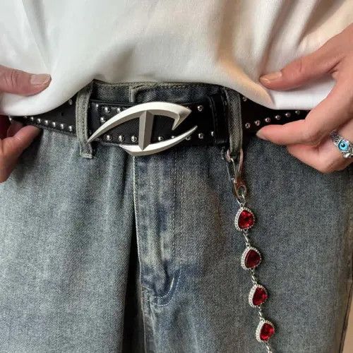 Leather Rivet Cowhide Belt – Black Leather, Unisex Casual Fit Size ONE SIZE - 7 Thumbnail