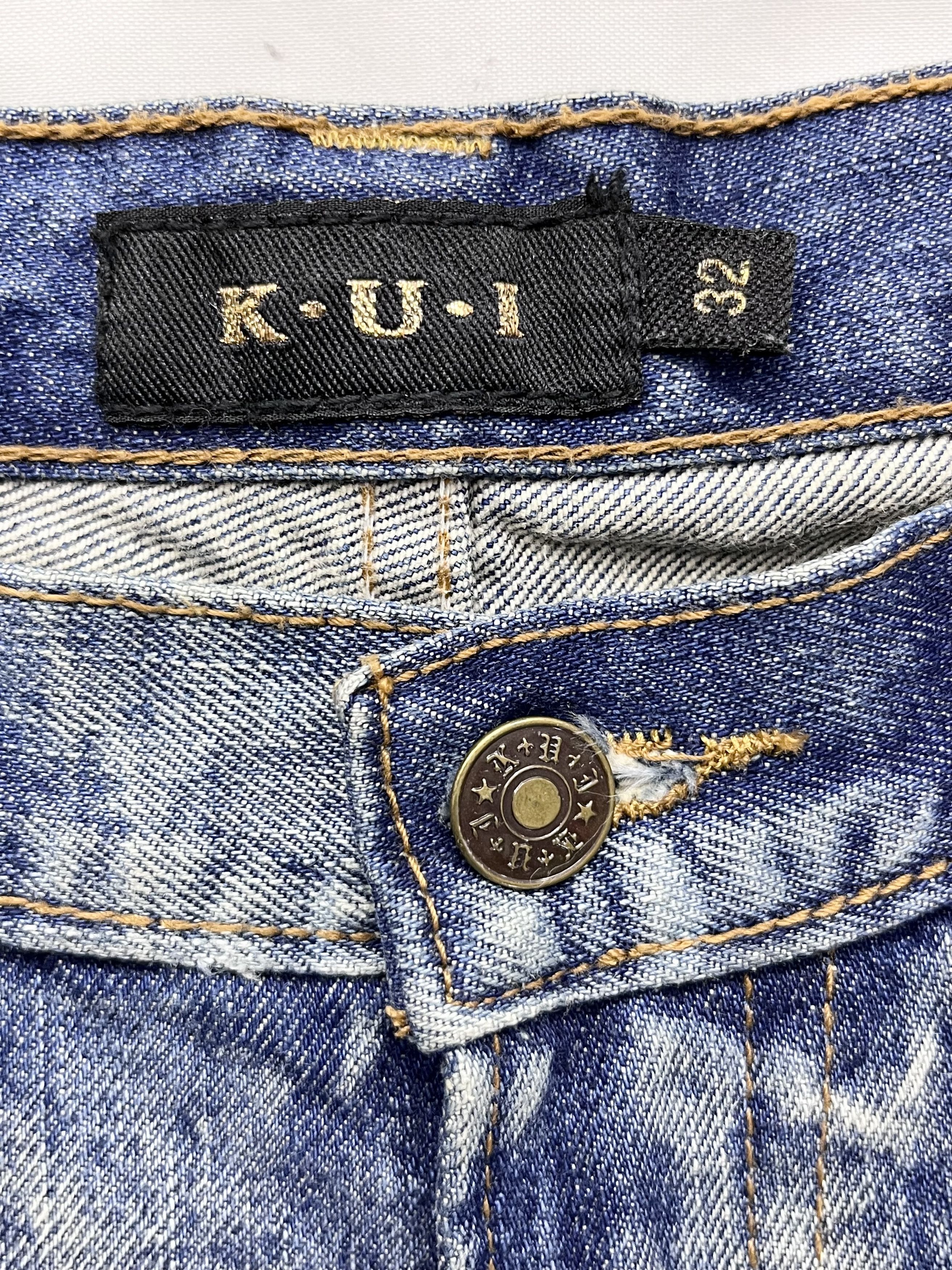 Japanese Brand Vtg KUI Japan Acid Wash Ripped Distressed Flare Denim Jeans Size US 31 - 8 Thumbnail