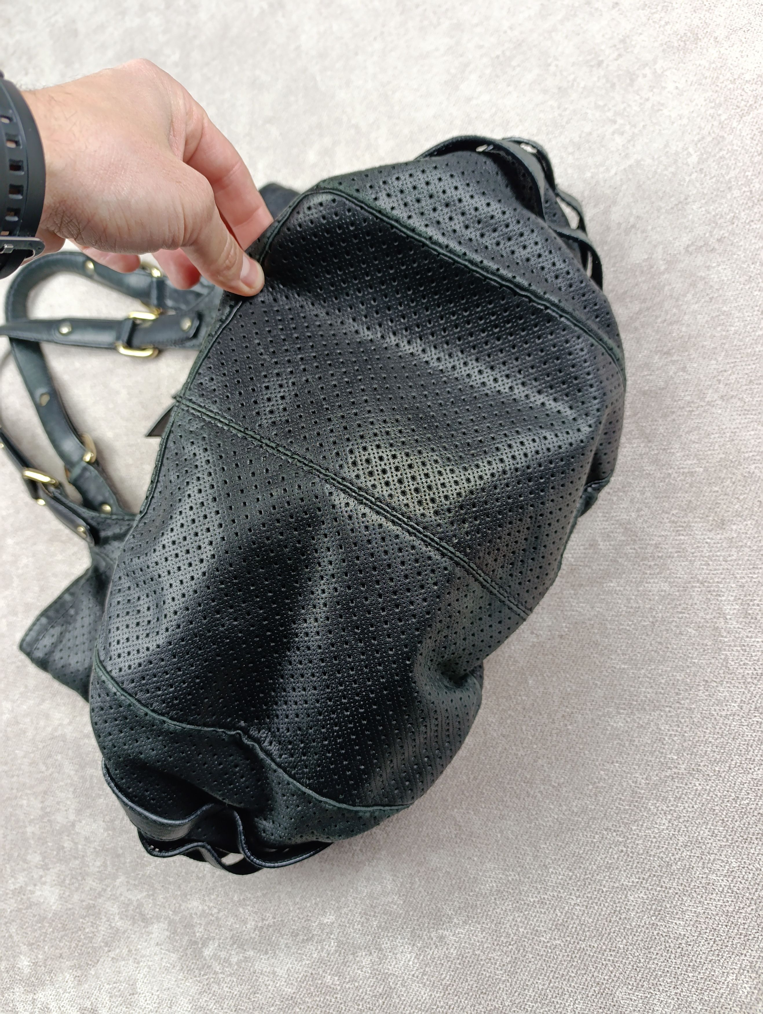 Jimmy Choo Jimmy Choo Black Perforated Leather Gold Hardware Bree Bag Size ONE SIZE - 8 Thumbnail
