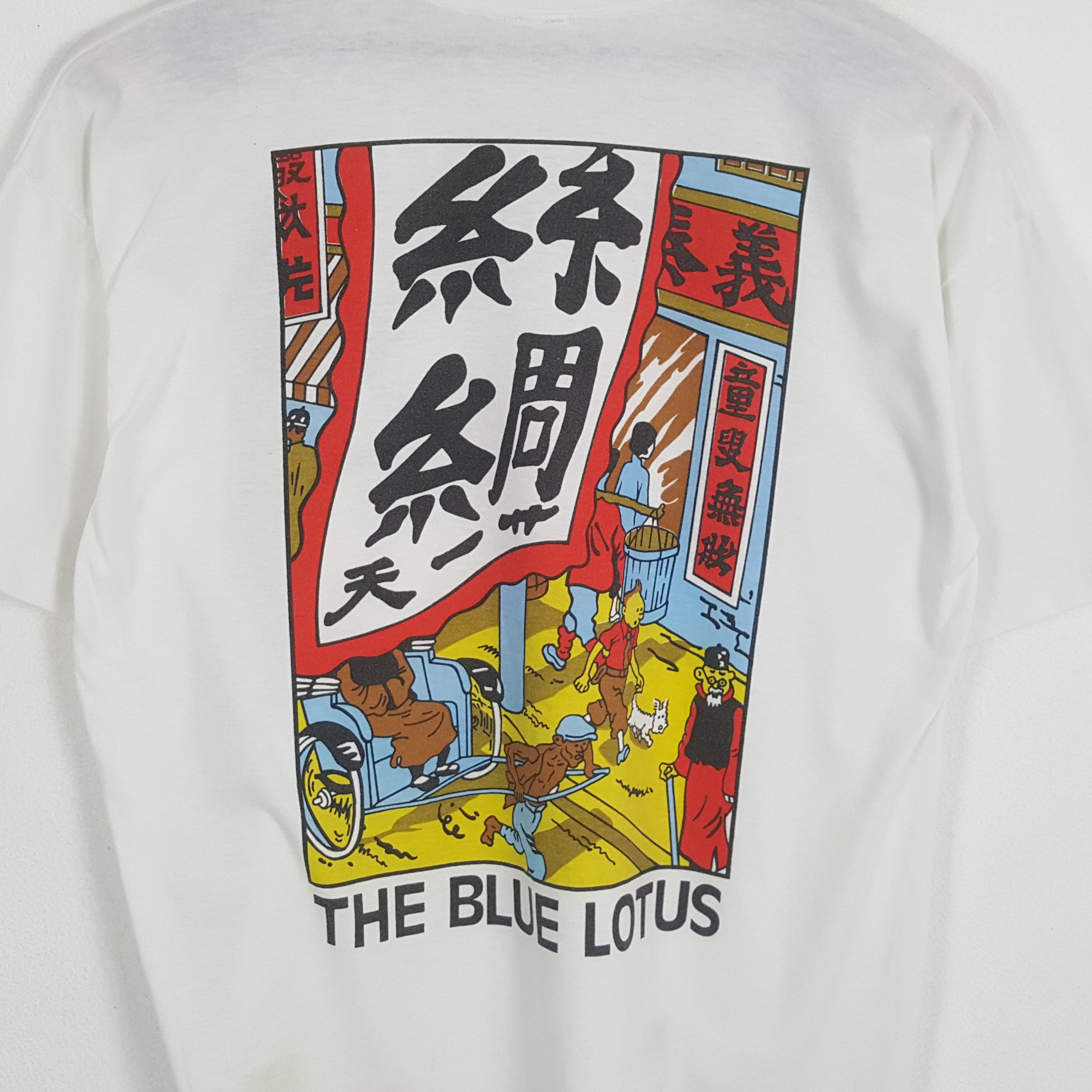 Vintage THE BLUE LOTUS Adventure Of Tintin Cartoon Tshirt Size US XL / EU 56 / 4 - 2 Thumbnail