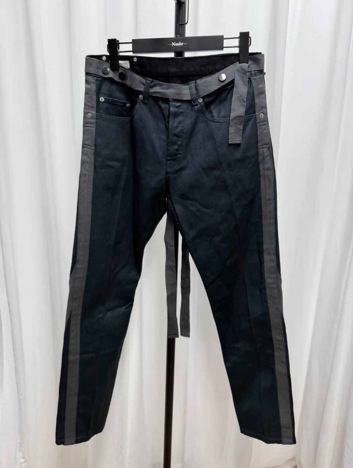 Dries Van Noten DVN Studded Strap Waxed Jeans Size US 31 - 1 Thumbnail