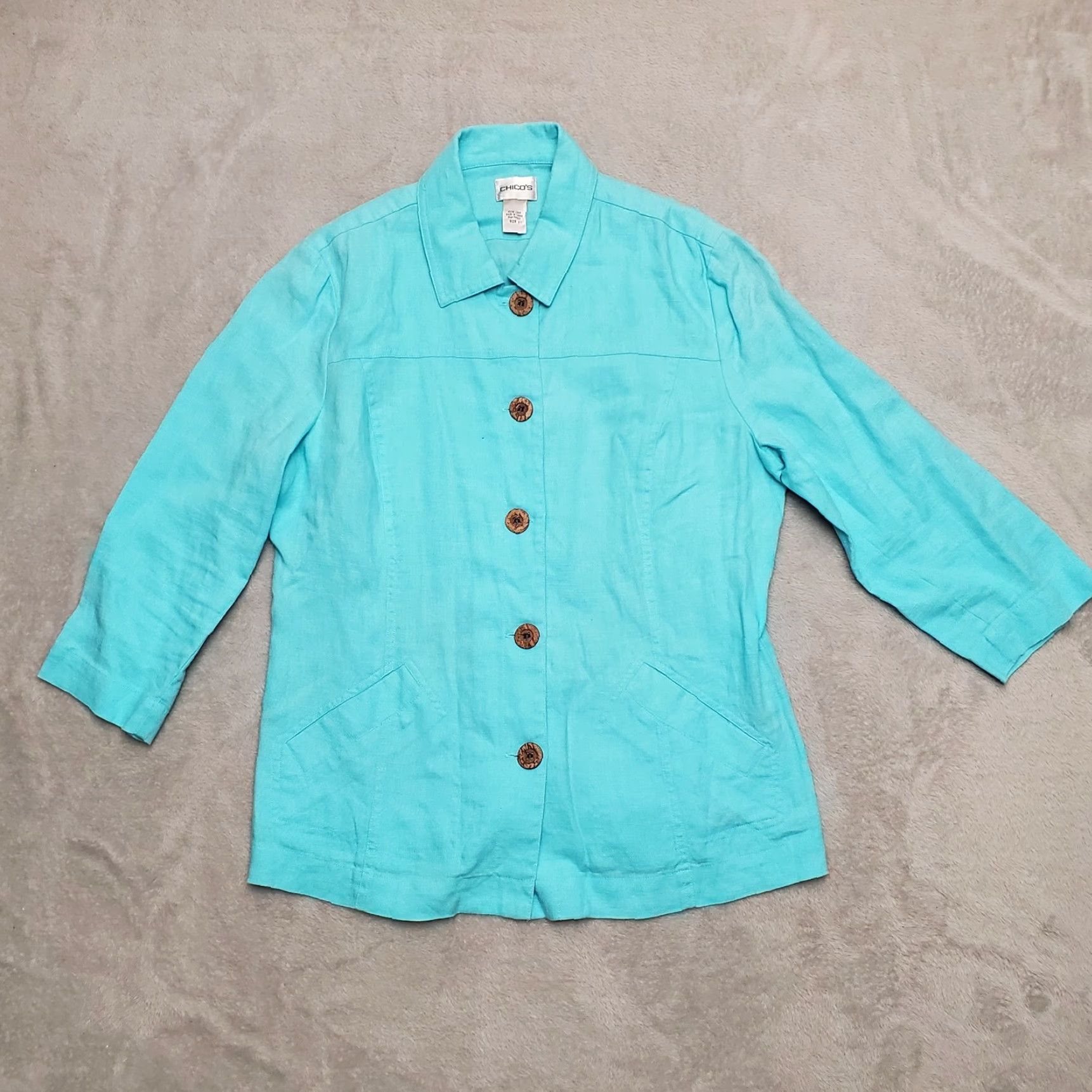 Coldwater Creek Chicos Jacket Womens sz 1 US 8 Mint Green 100% Linen Long Sleeve Casual Button Shirt Size M / US 6-8 / IT 42-44 - 2 Thumbnail