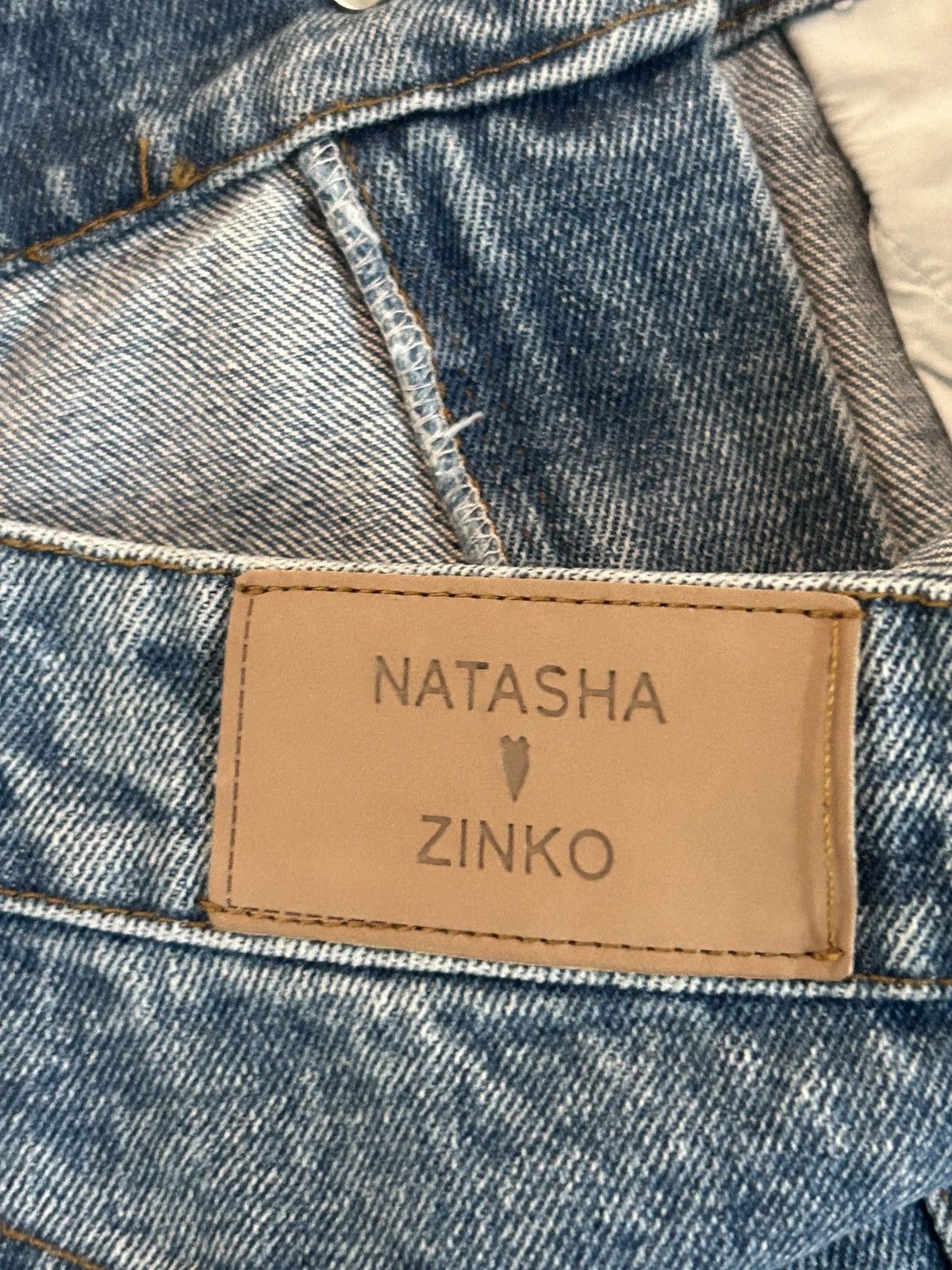 Distressed hybrid denim flannel mini skirt
