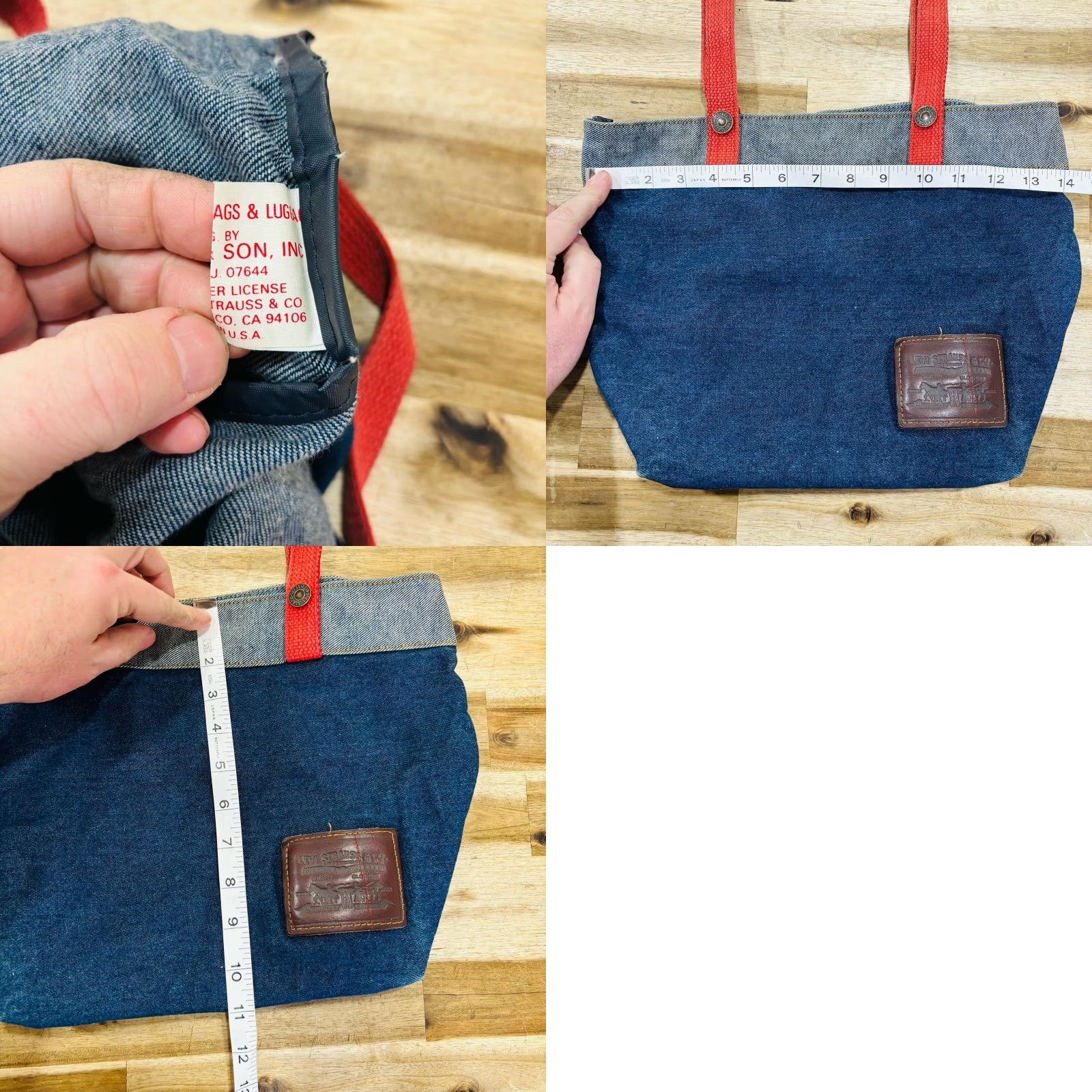 VINTAGE Levi’s Denim Tote Bag With Red Handles Leather Patch Made in USA Totes & Shoppers Blue Denim Levi’s Tote Bag Womens/Mens