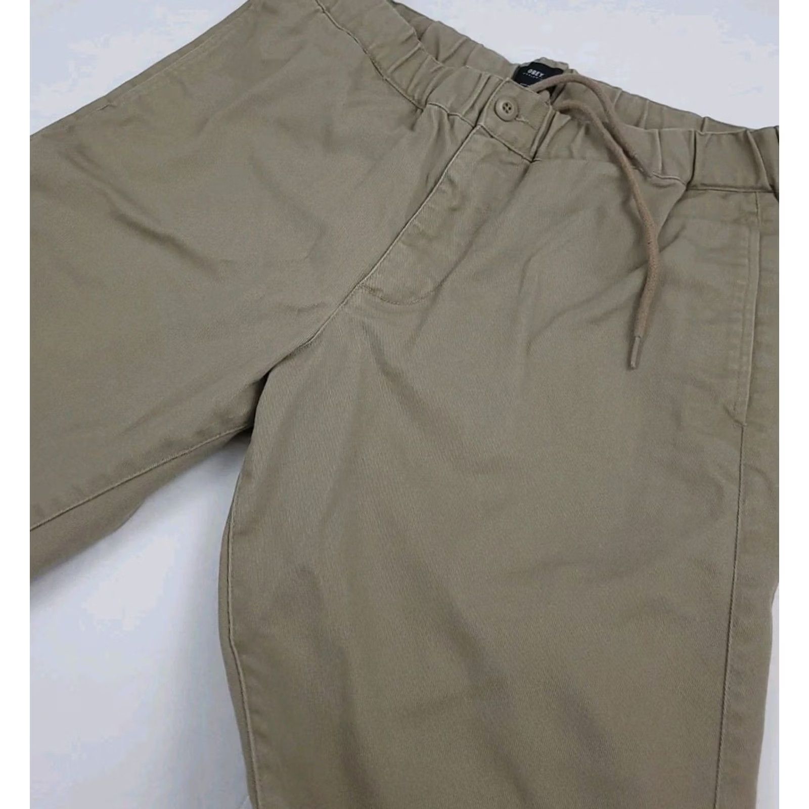 Obey Obey Worldwide Mfg Tan Beige Ludlow Pants Elastic Waist Straight USA Sz M Worn Chino Style Size US 31 - 2 Thumbnail