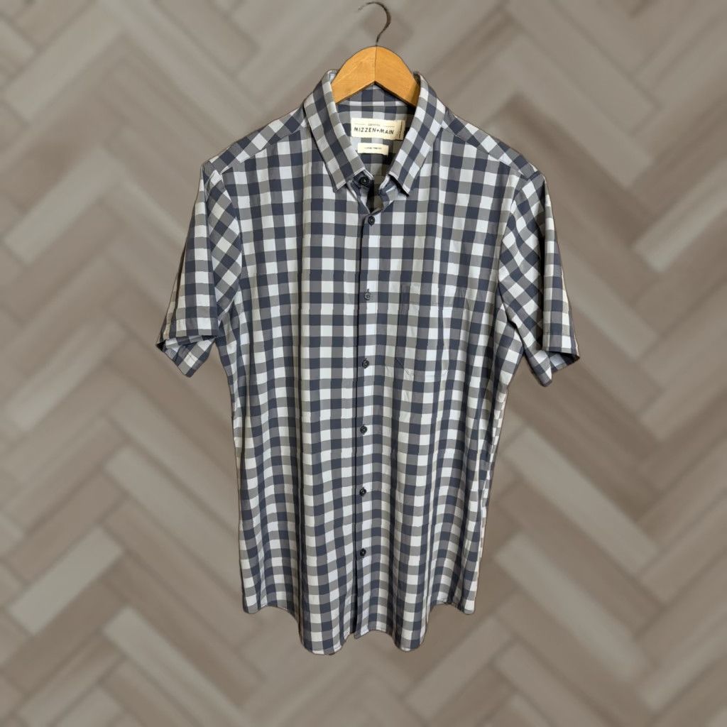 Mizzen+Main Mizzen+Main Leeward Shirt Men L Blue Trim Fit Plaid Check Short Sleeve Button-Up Collared Slim Easy Care Breathing All Seasons Size US L / EU 52-54 / 3 - 1 Thumbnail