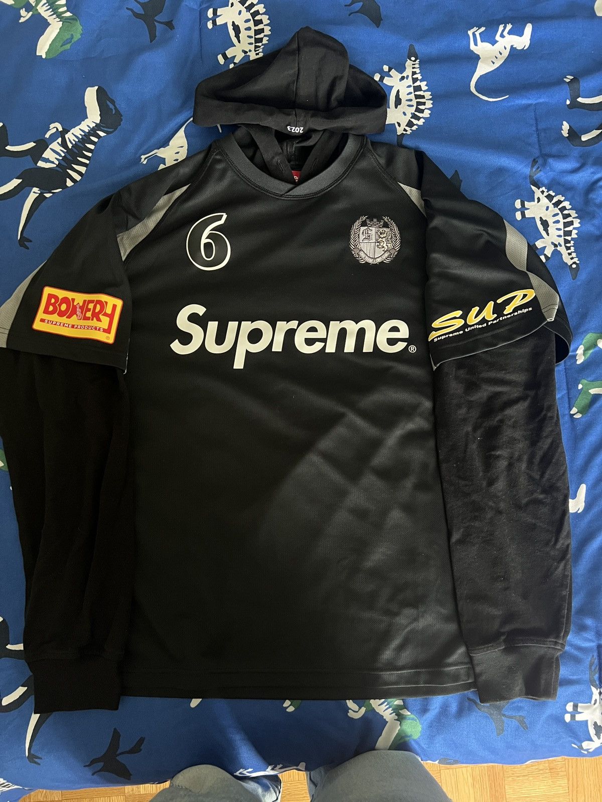 image of Supreme Hooded Soccer Jersey in Black, Men's (Size Small)