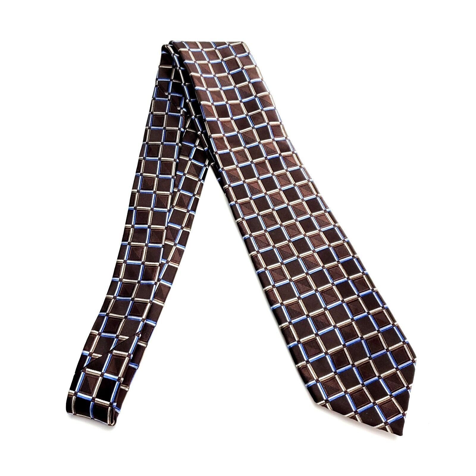 Michael Kors Michael Kors Silk Tie Woven Brown Geometric Blue Size ONE SIZE - 6 Thumbnail