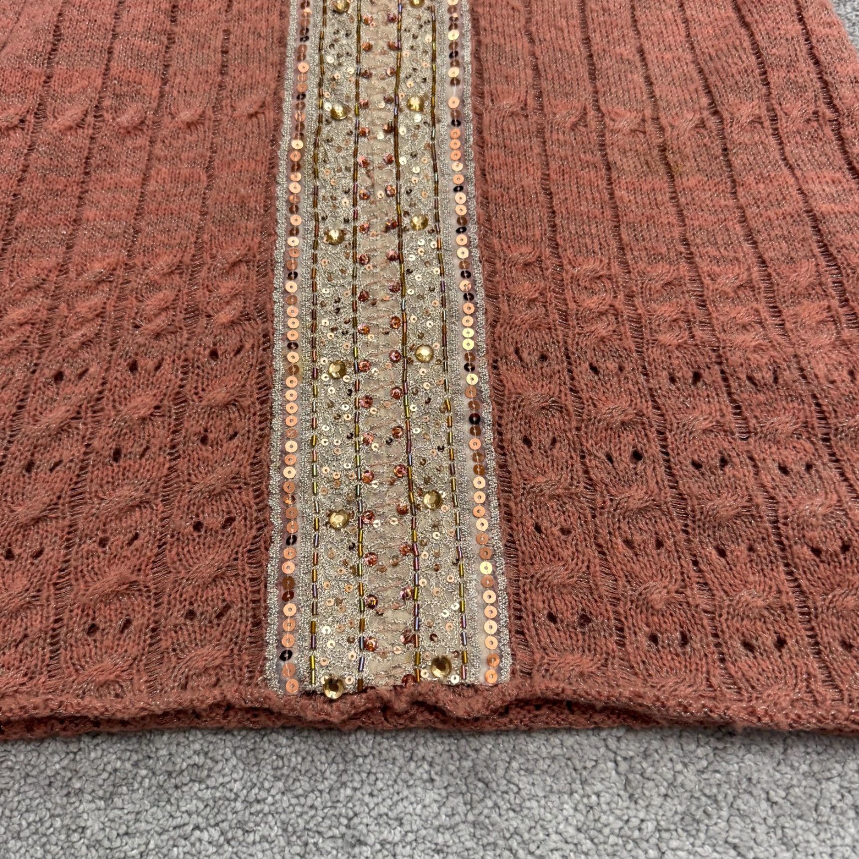 Free People Free People Metallic Knit Sequin Beaded Mini Dress Womens Medium Brown V-Neck Size M / US 6-8 / IT 42-44 - 3 Thumbnail
