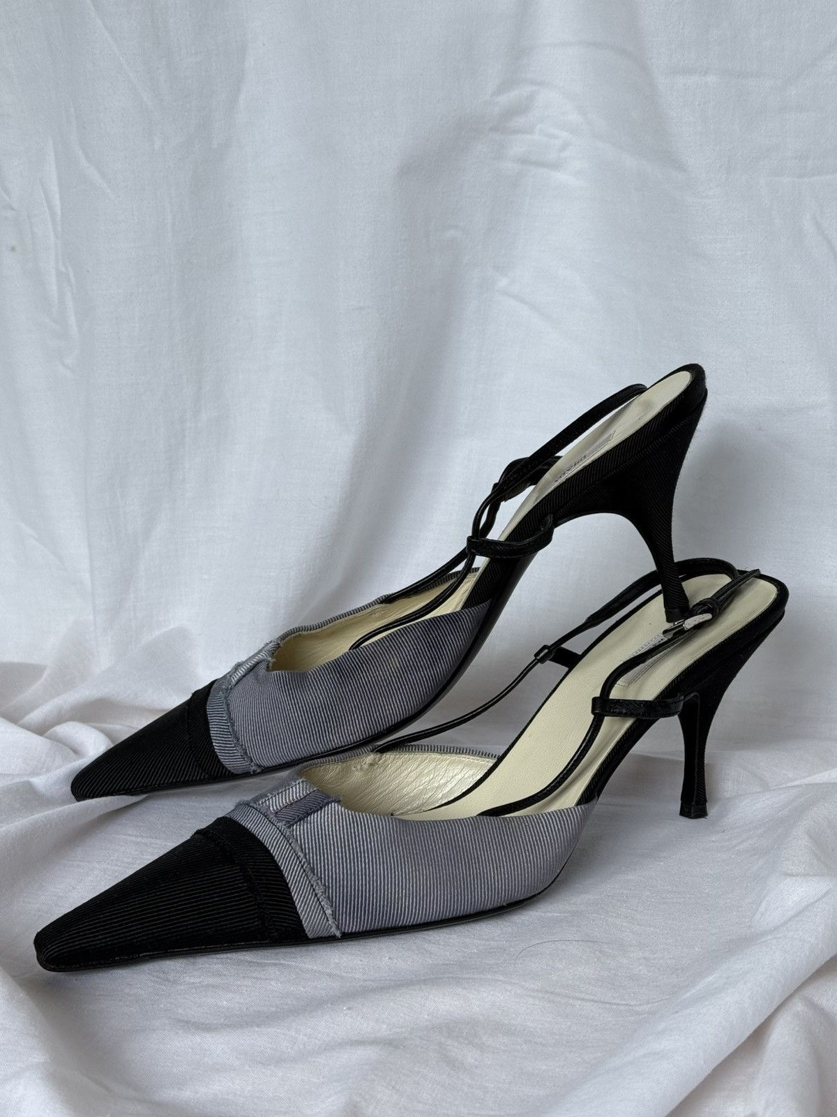 Prada NEW 🚨Prada Vintage Cloth Washed Dyed Black/Blue Mules Size US 8.5 / IT 38.5 - 3 Thumbnail